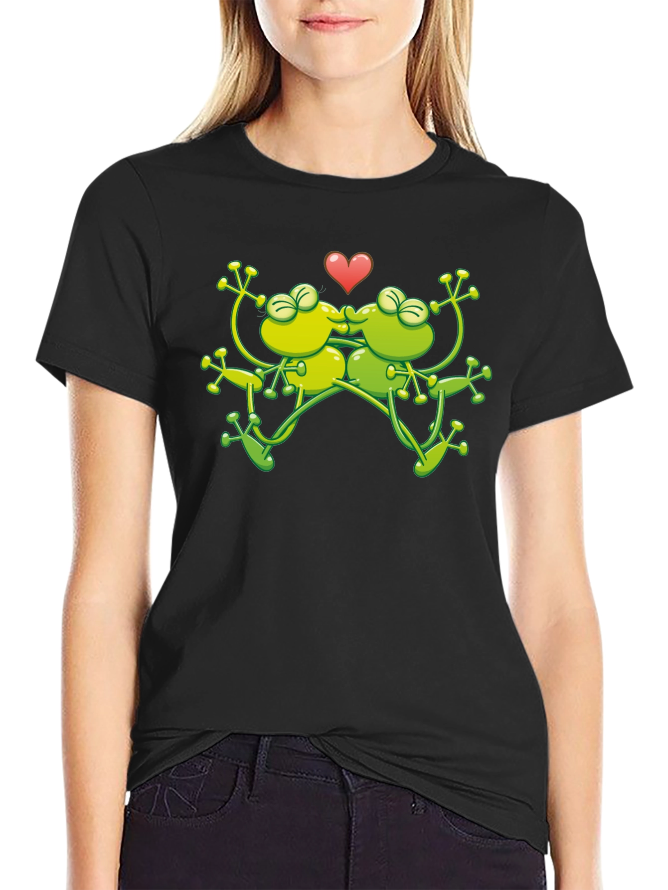 Kissing Frogs Graphic Black T-Shirt