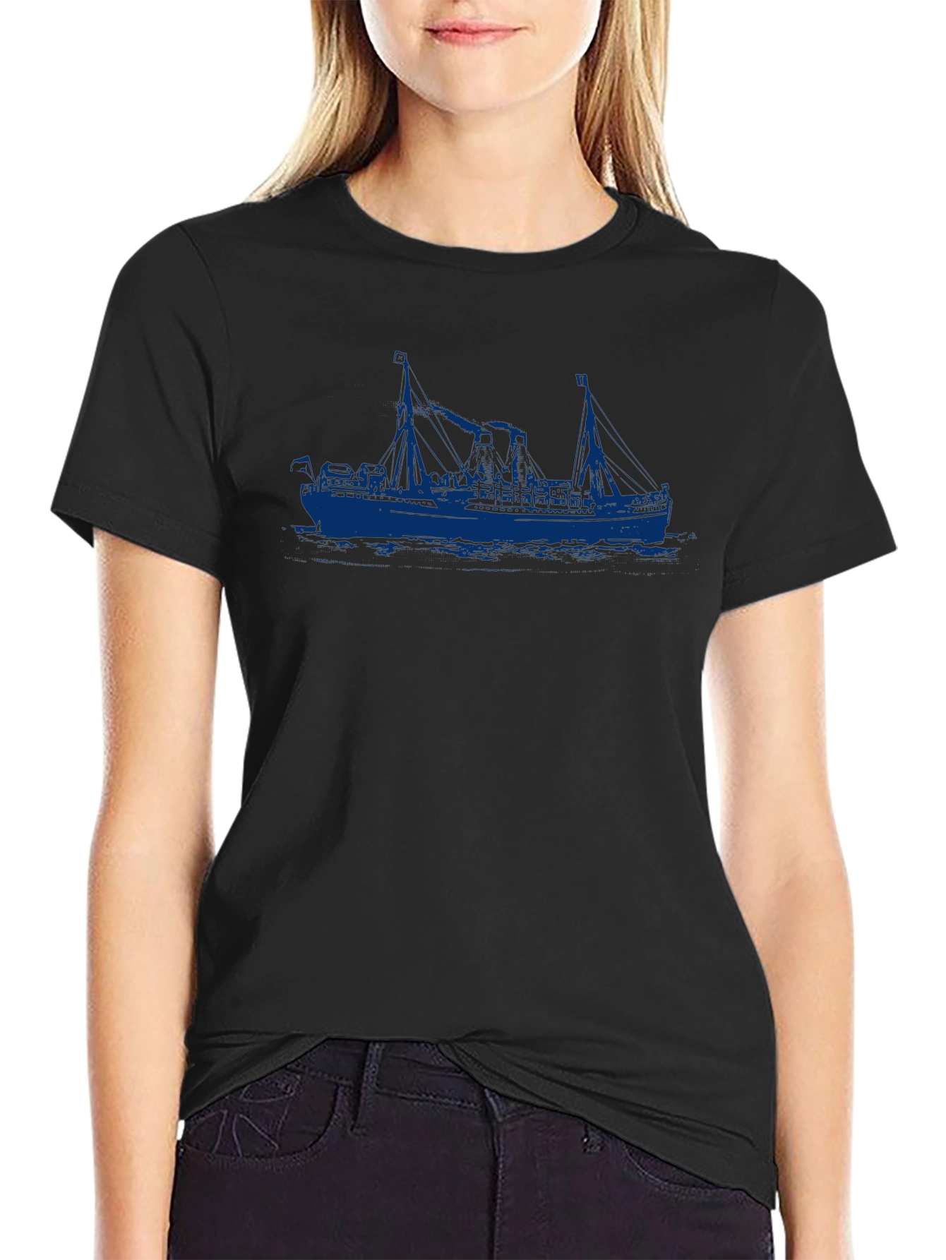 Nautical Ship Graphic Black T-Shirt
