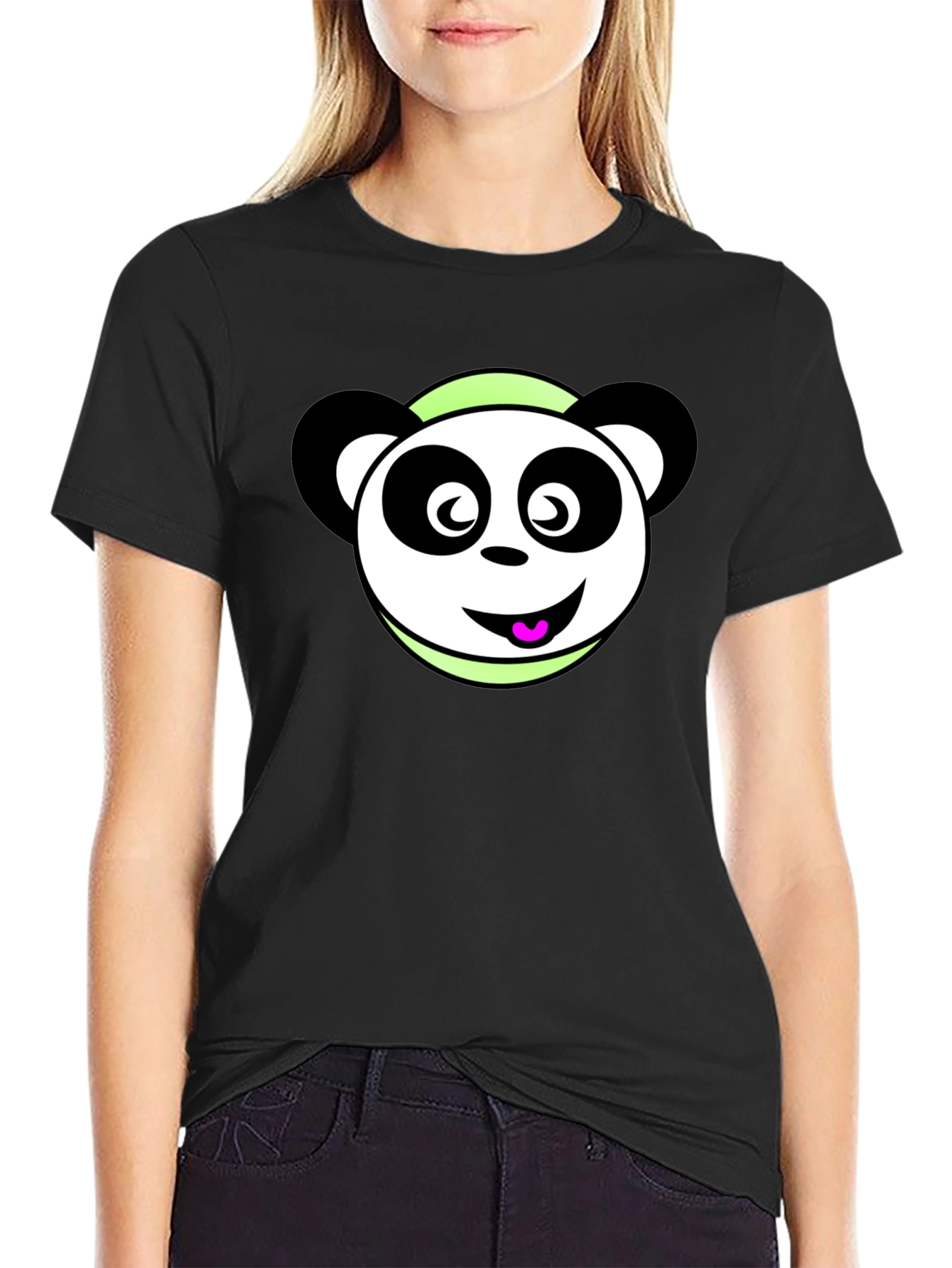 Cute Panda Cartoon Black T-Shirt
