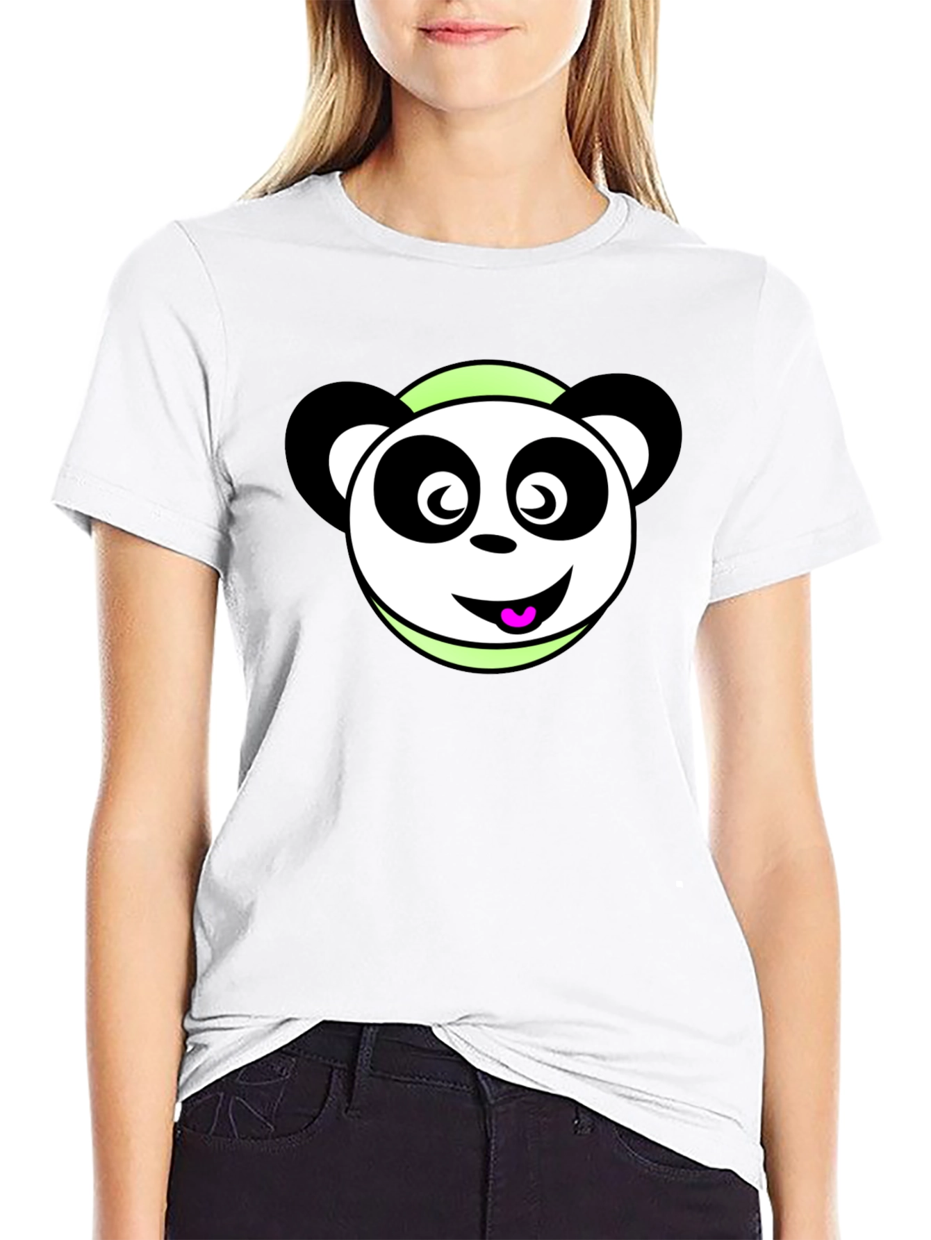 Cute Panda Cartoon Black T-Shirt
