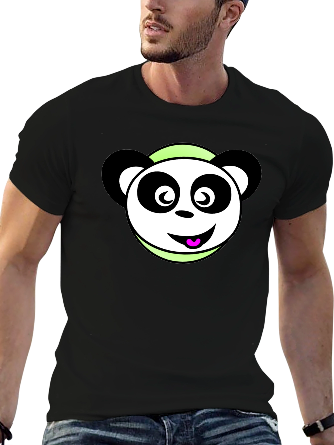 Cute Panda Cartoon Black T-Shirt
