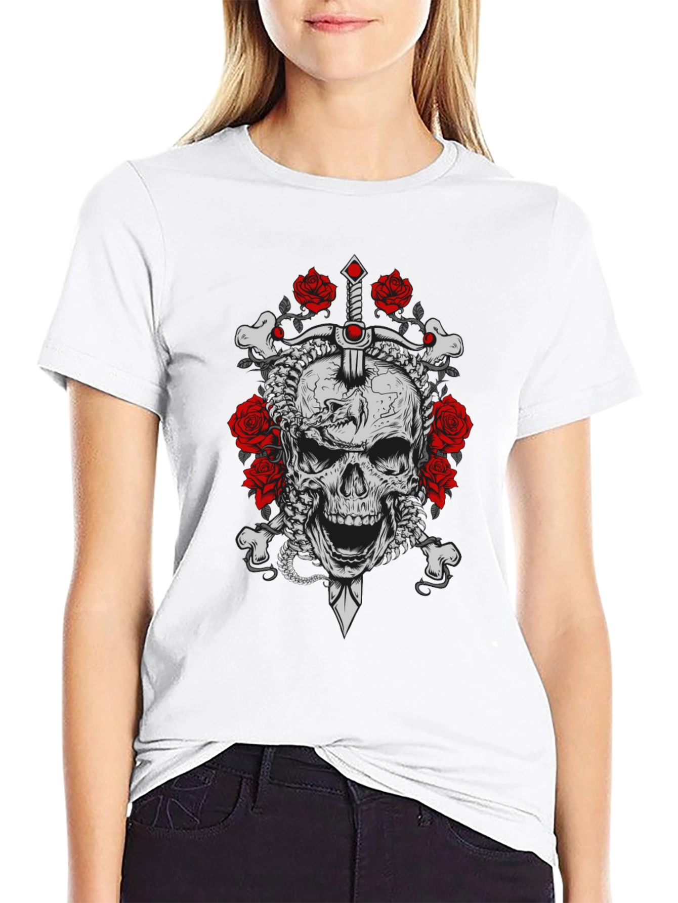 Skull & Roses Graphic Tee - Edgy Style
