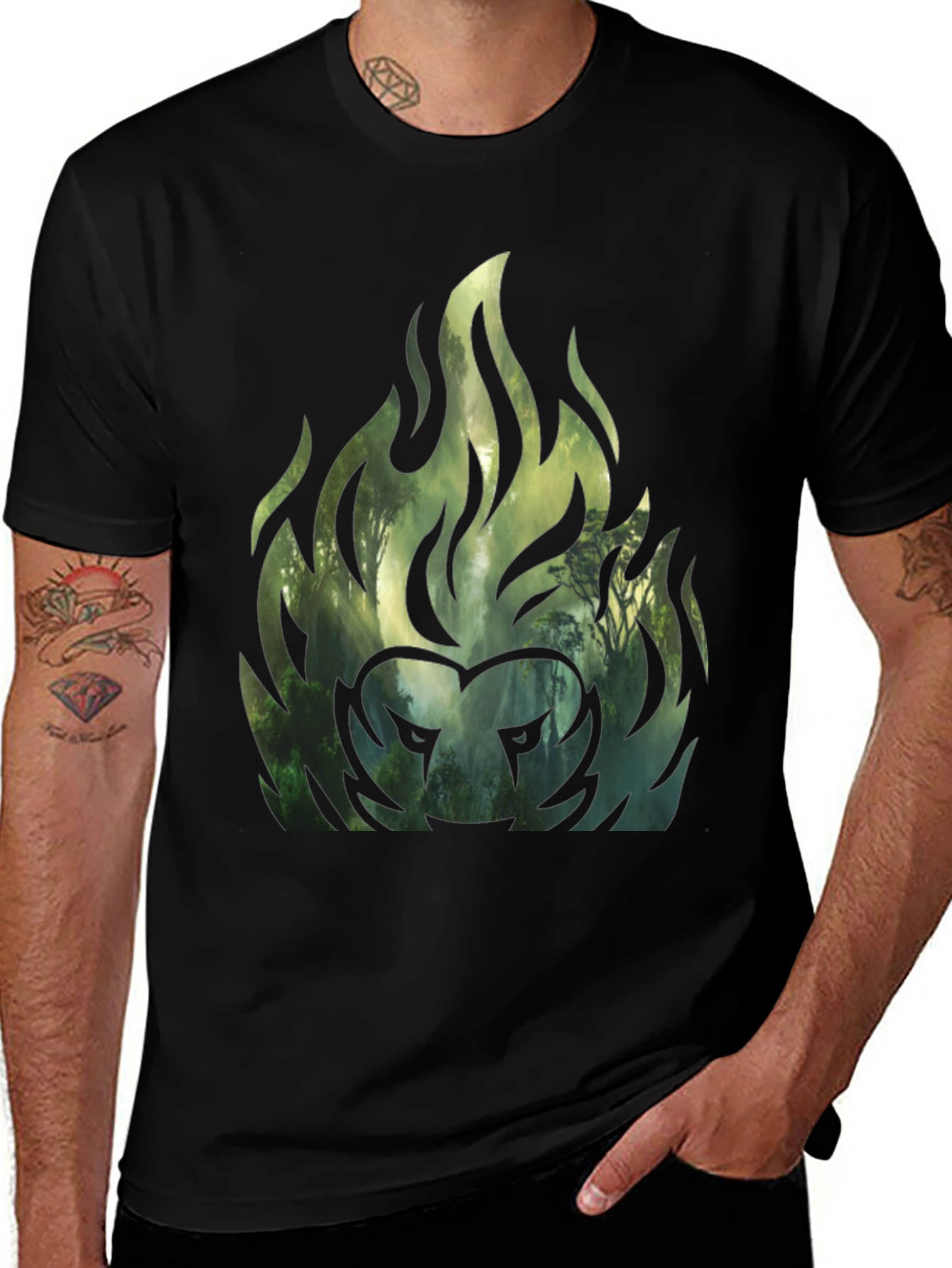 Forest Fire Lion Graphic Tee - Black