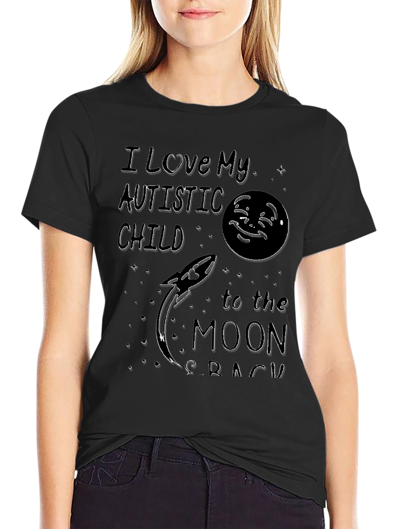 I Love My Autistic Child Moon Rocket Tee