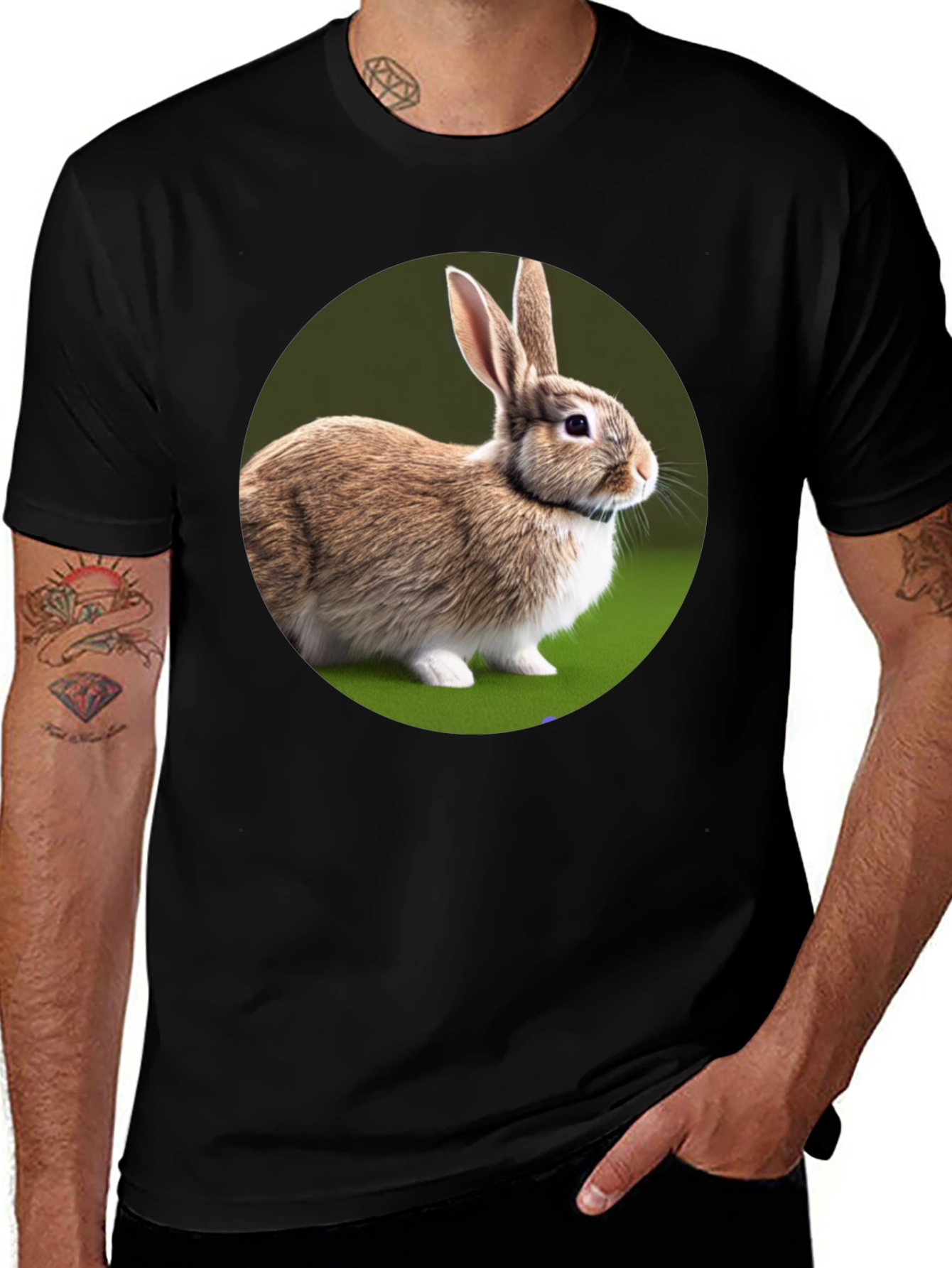 Cute Rabbit Graphic Tee - Soft Cotton Black T-Shirt