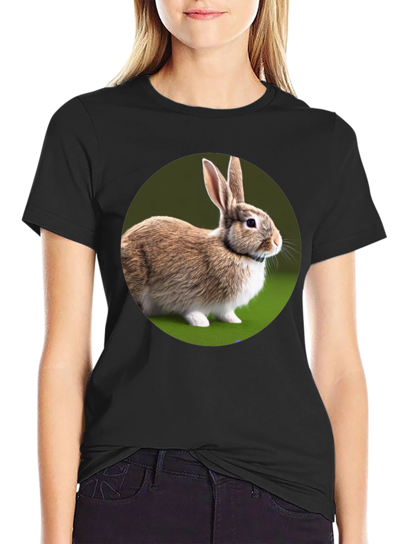 Cute Rabbit Graphic Tee - Soft Cotton Black T-Shirt