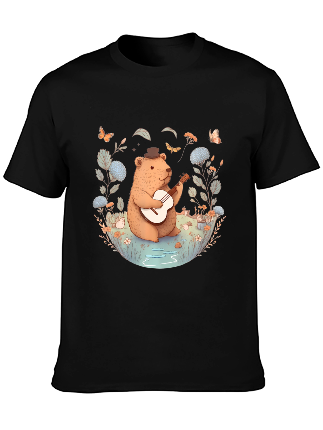 Whimsical Bear Guitarist T-Shirt - Nature Inspired Design