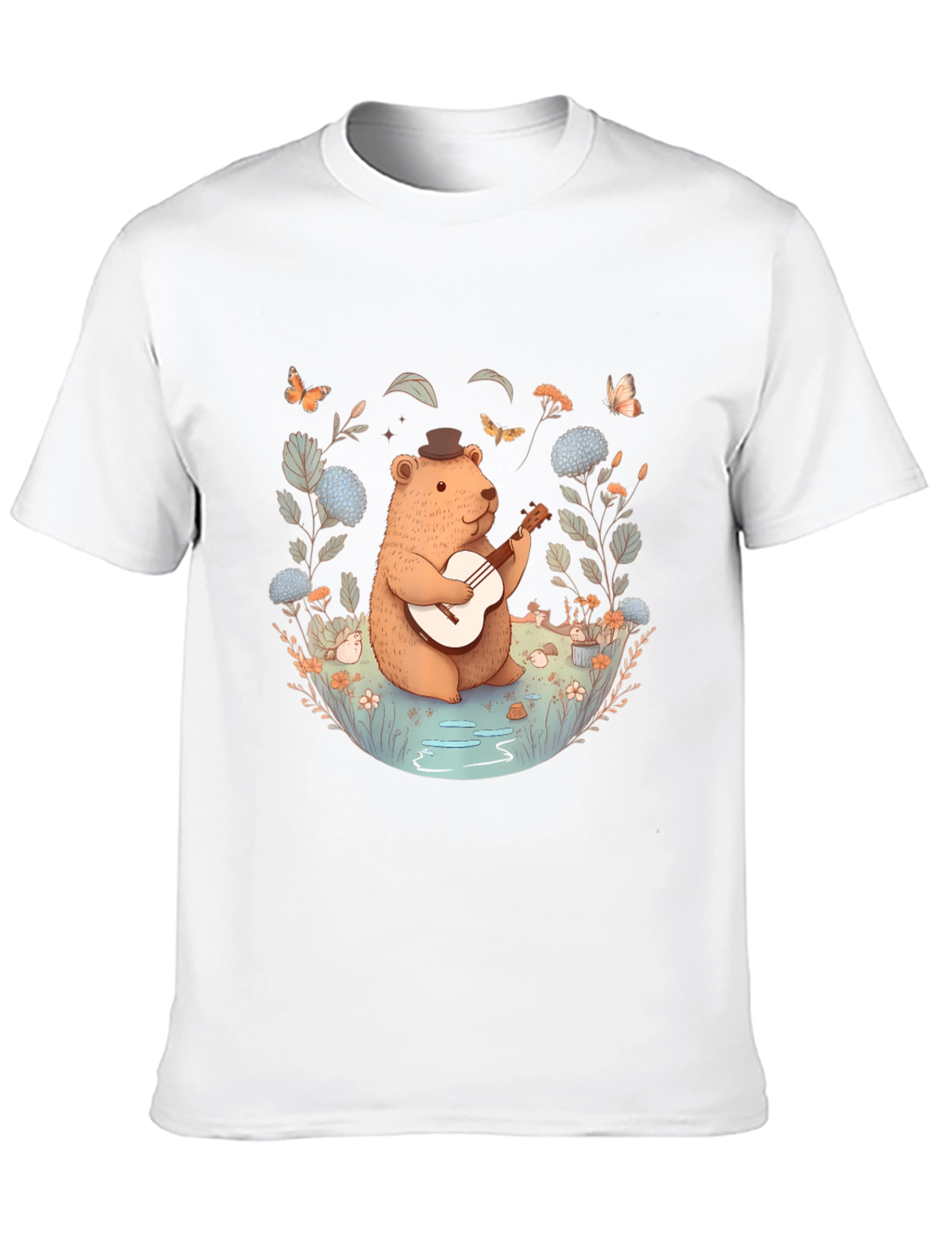 Whimsical Bear Guitarist T-Shirt - Nature Inspired Design