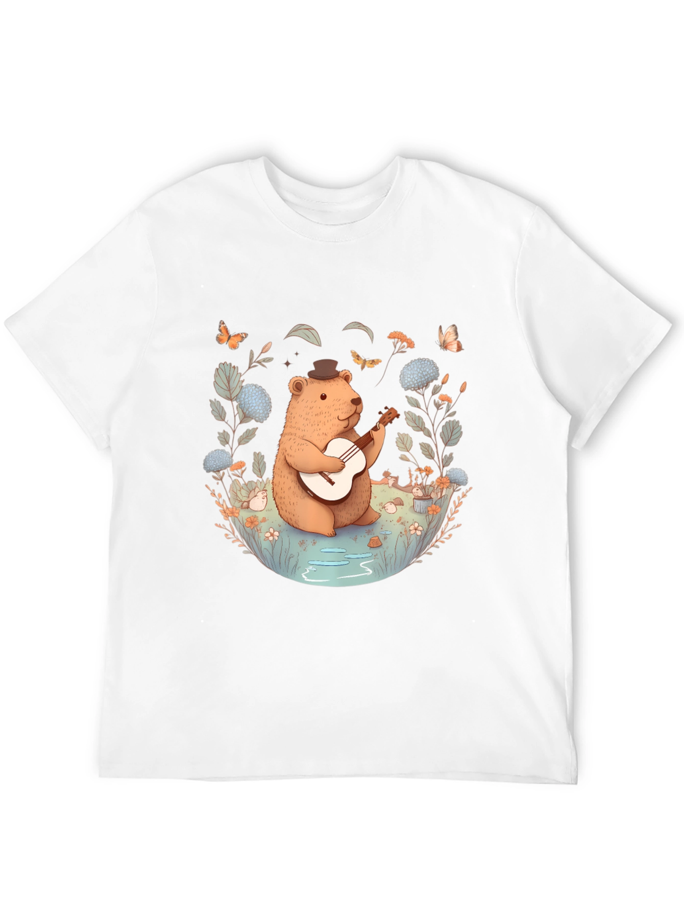 Whimsical Bear Guitarist T-Shirt - Nature Inspired Design
