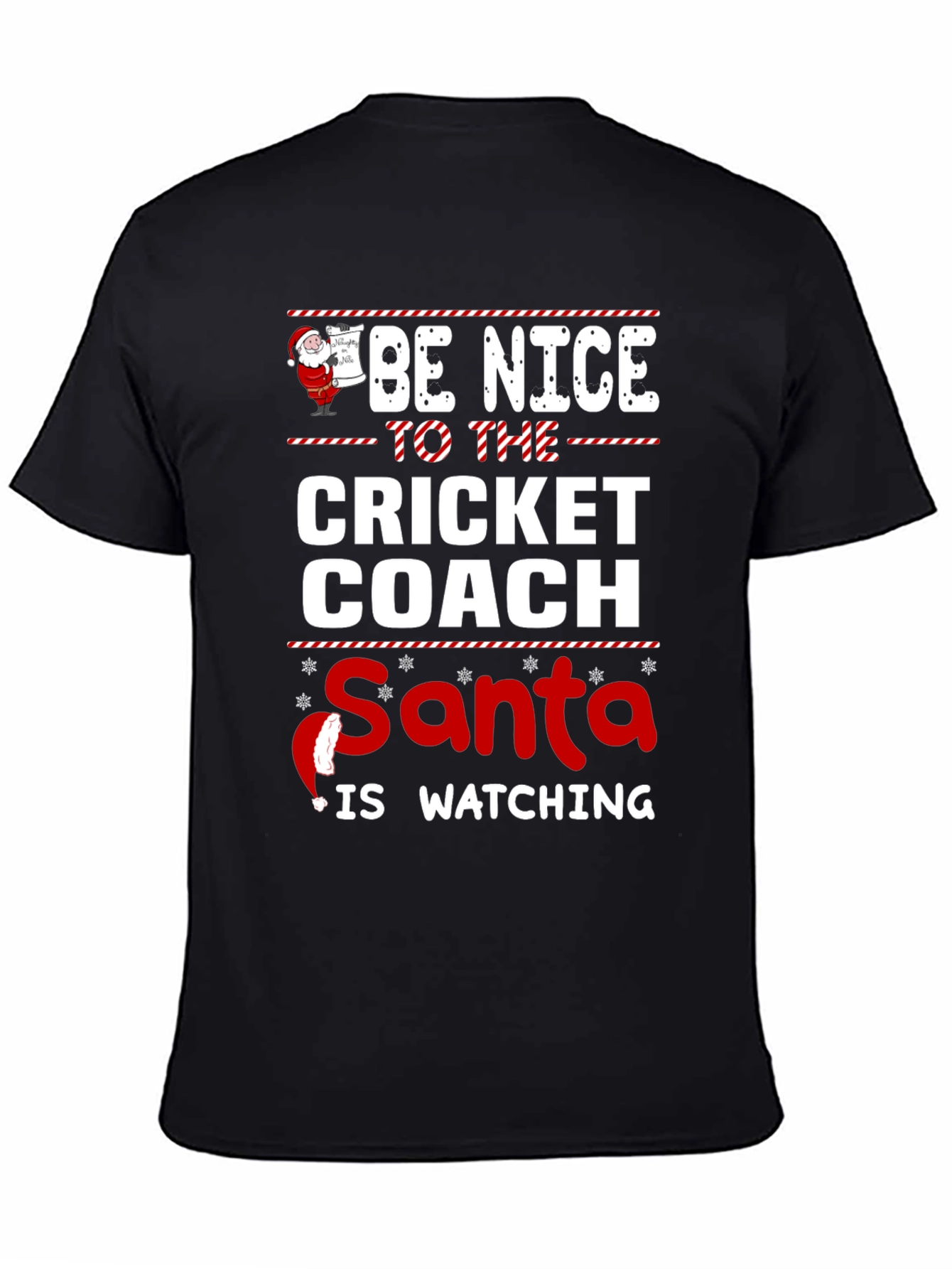 Funny Christmas Cricket Coach T-Shirt Santa Watching