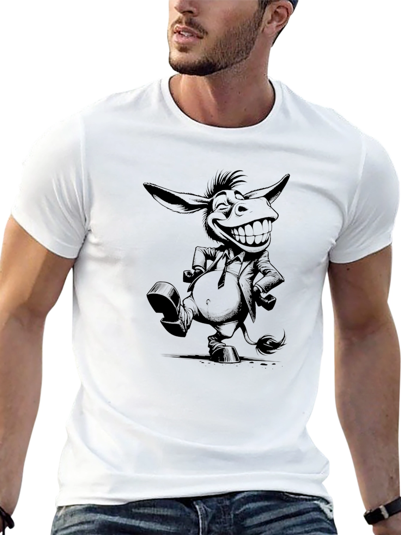 Funny Donkey Cartoon Black T-Shirt