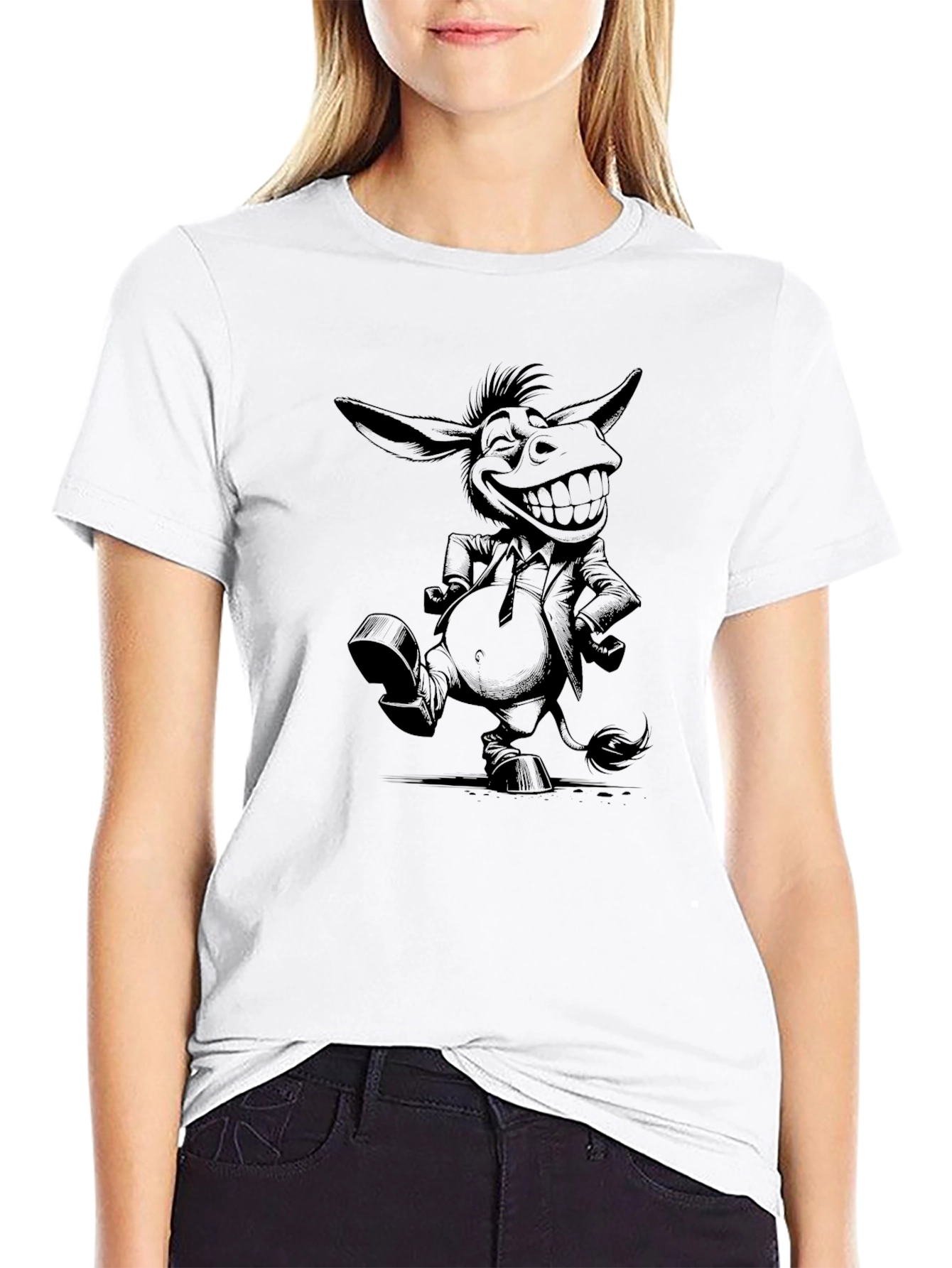 Funny Donkey Cartoon Black T-Shirt