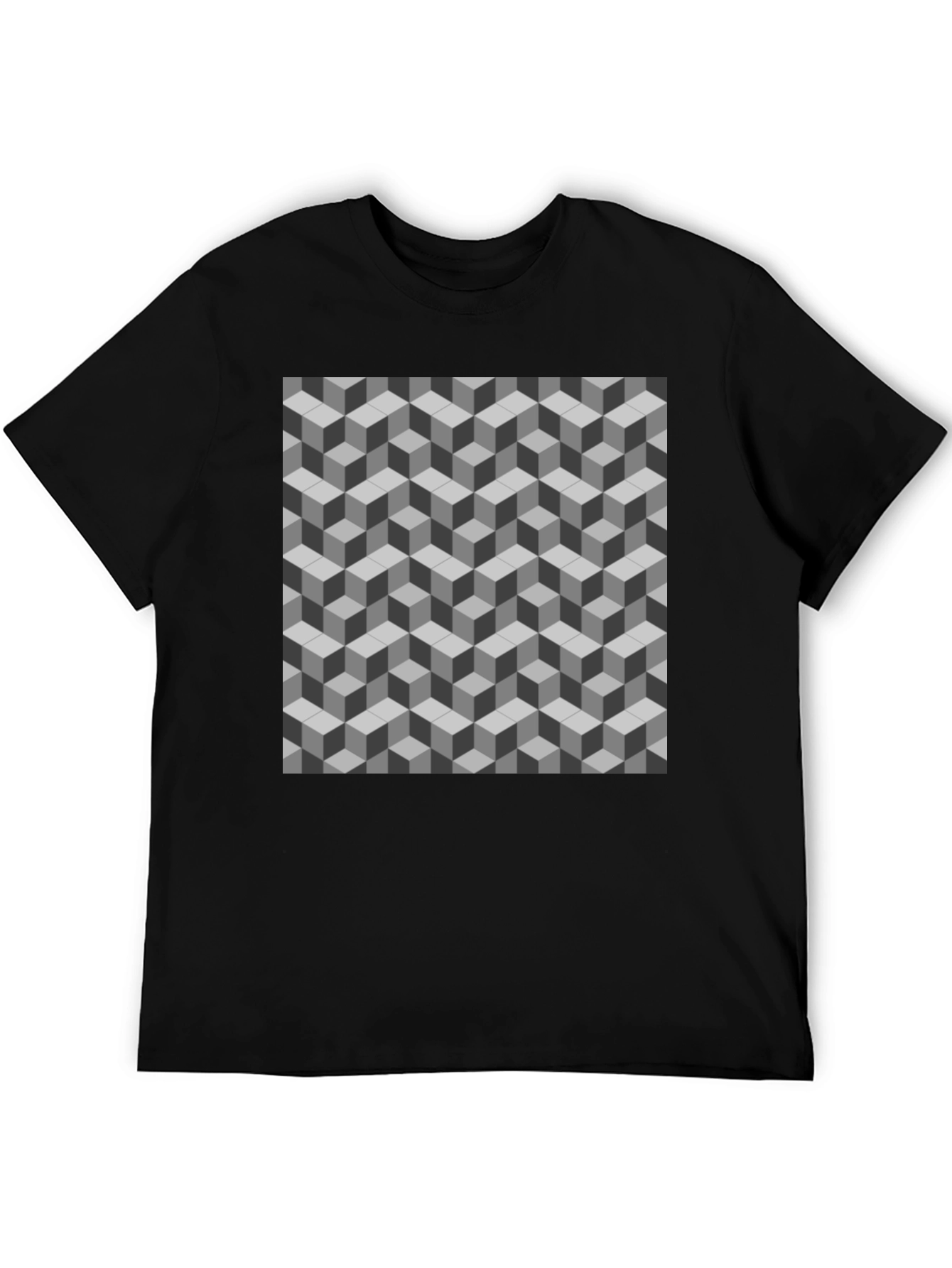 Geometric Cube Pattern Tee - Optical Illusion Design