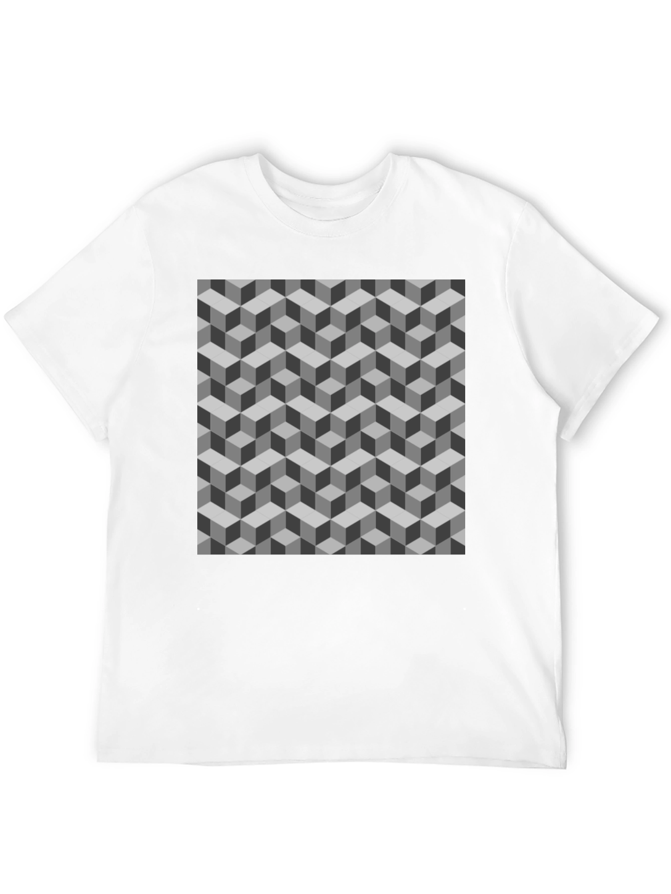 Geometric Cube Pattern Tee - Optical Illusion Design