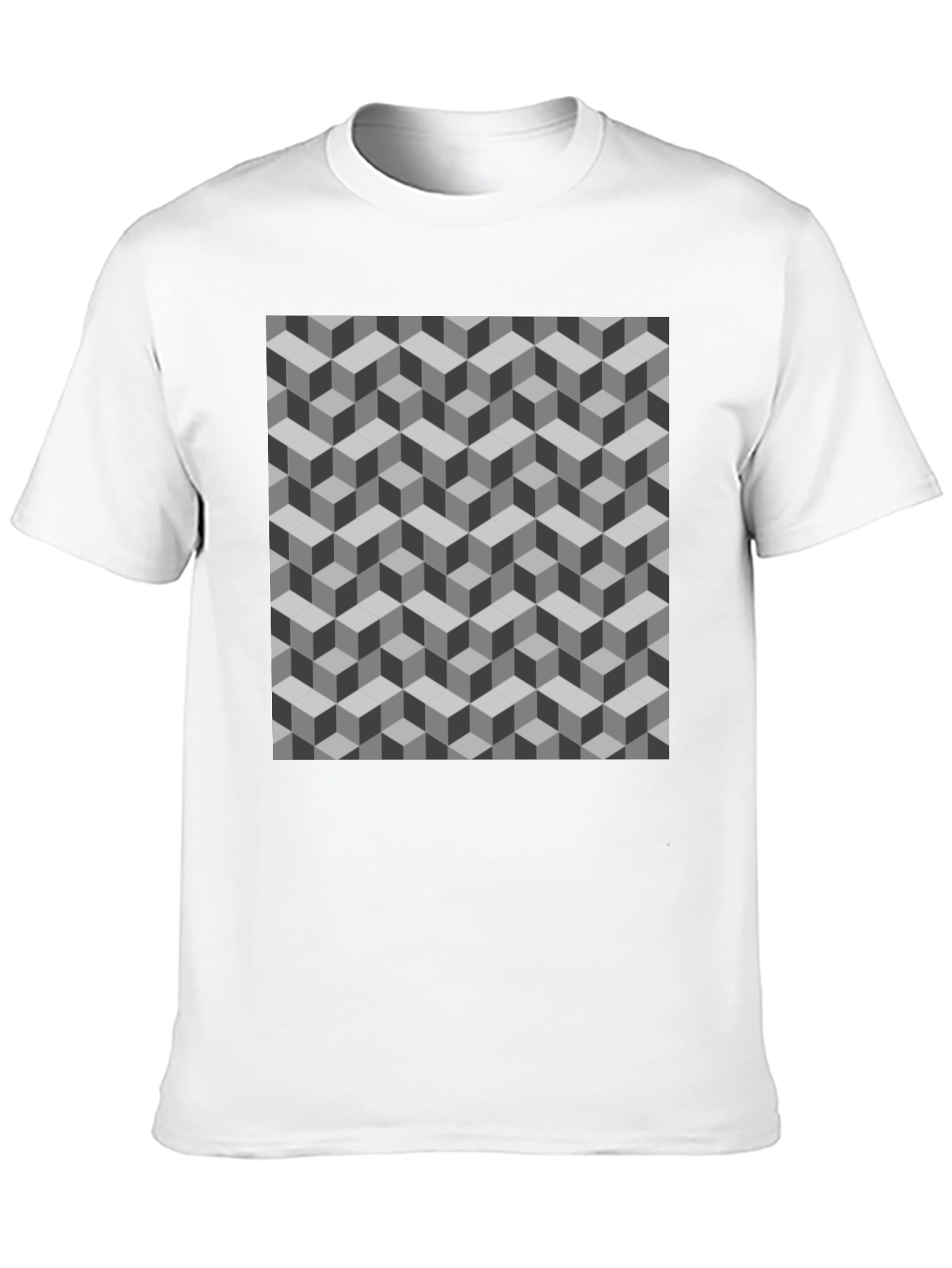 Geometric Cube Pattern Tee - Optical Illusion Design