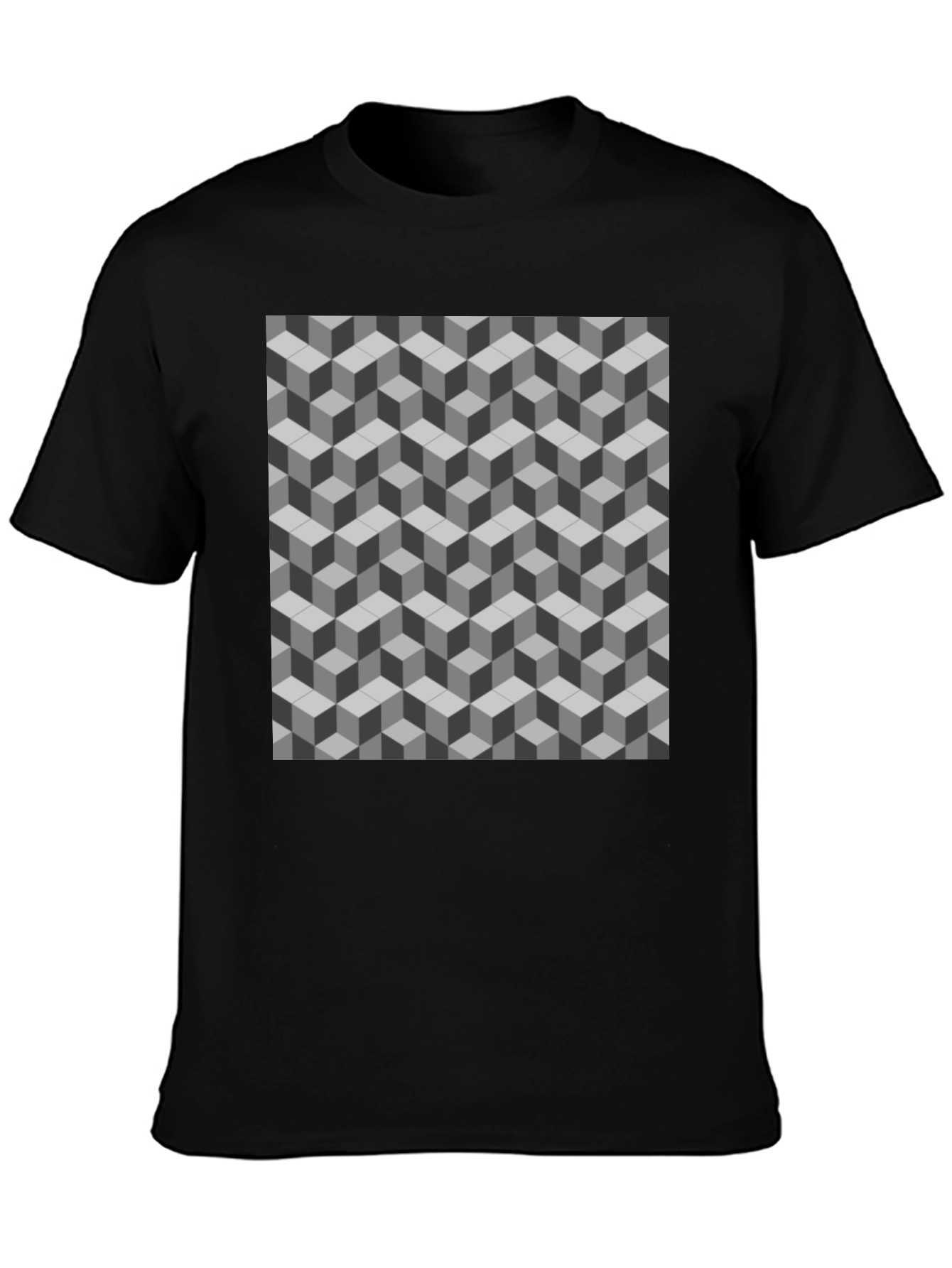 Geometric Cube Pattern Tee - Optical Illusion Design