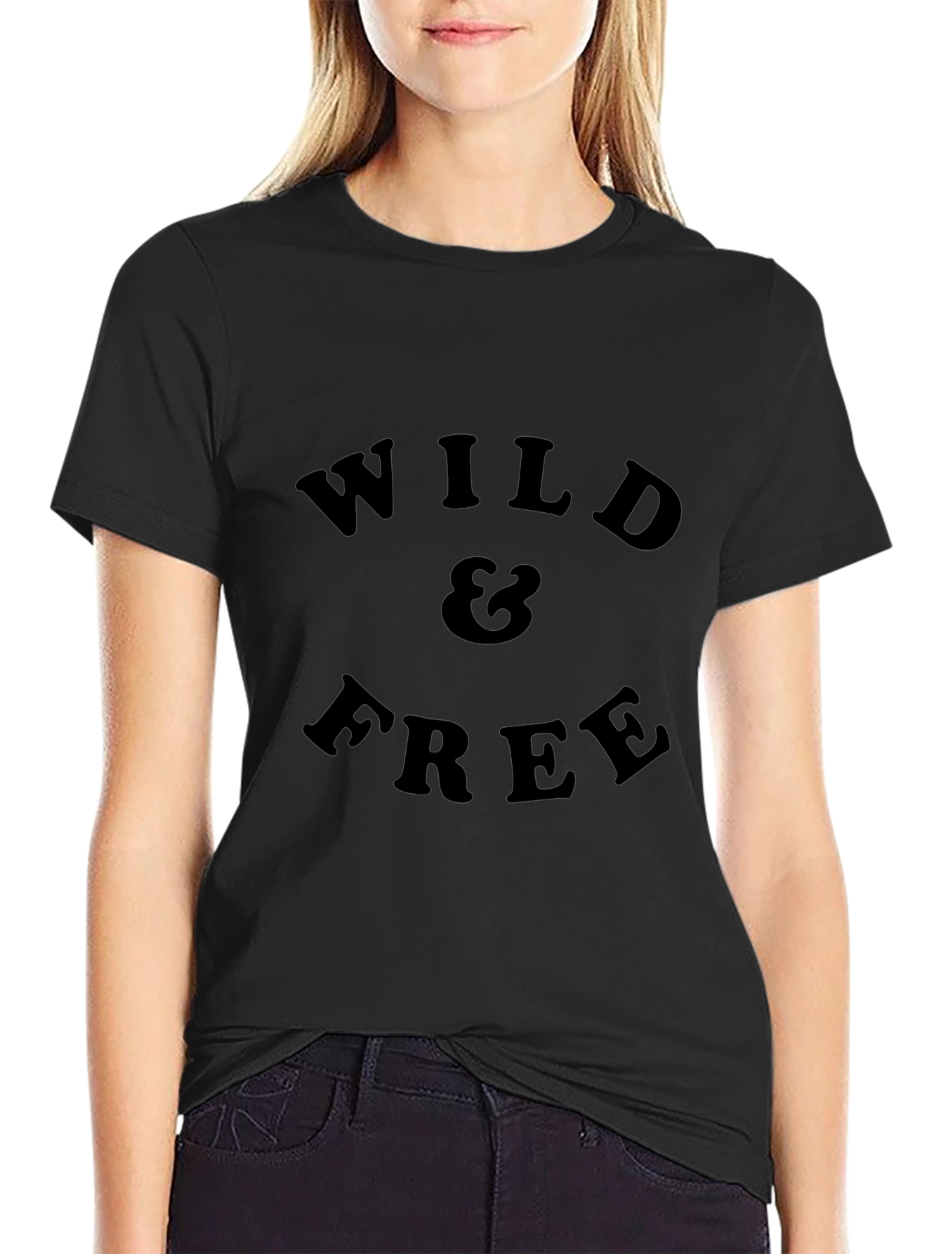 Wild & Free Graphic Tee - Black Cotton T-Shirt