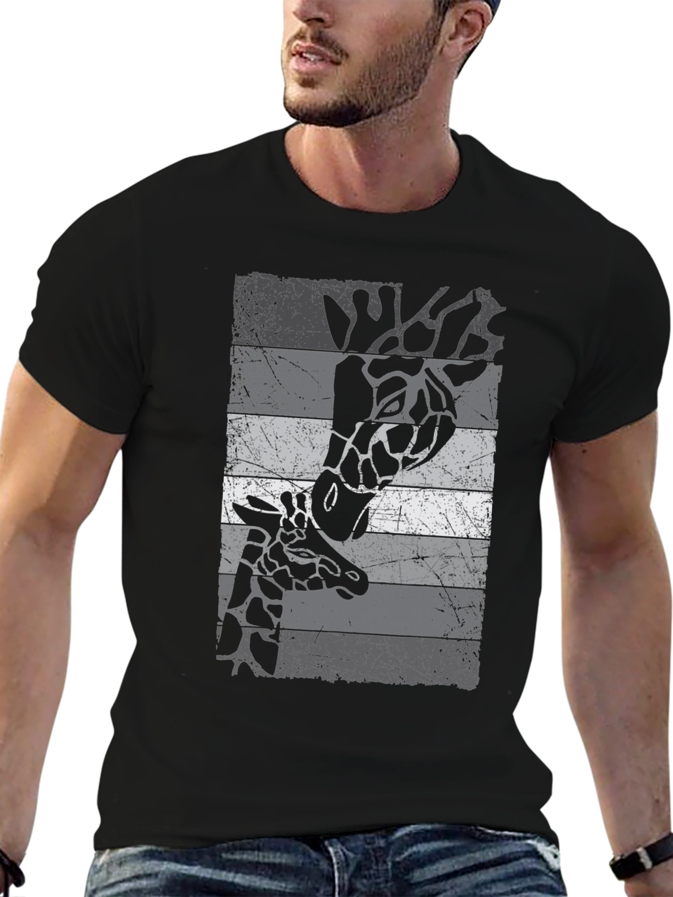 Giraffe Graphic Print Crew Neck T-Shirt