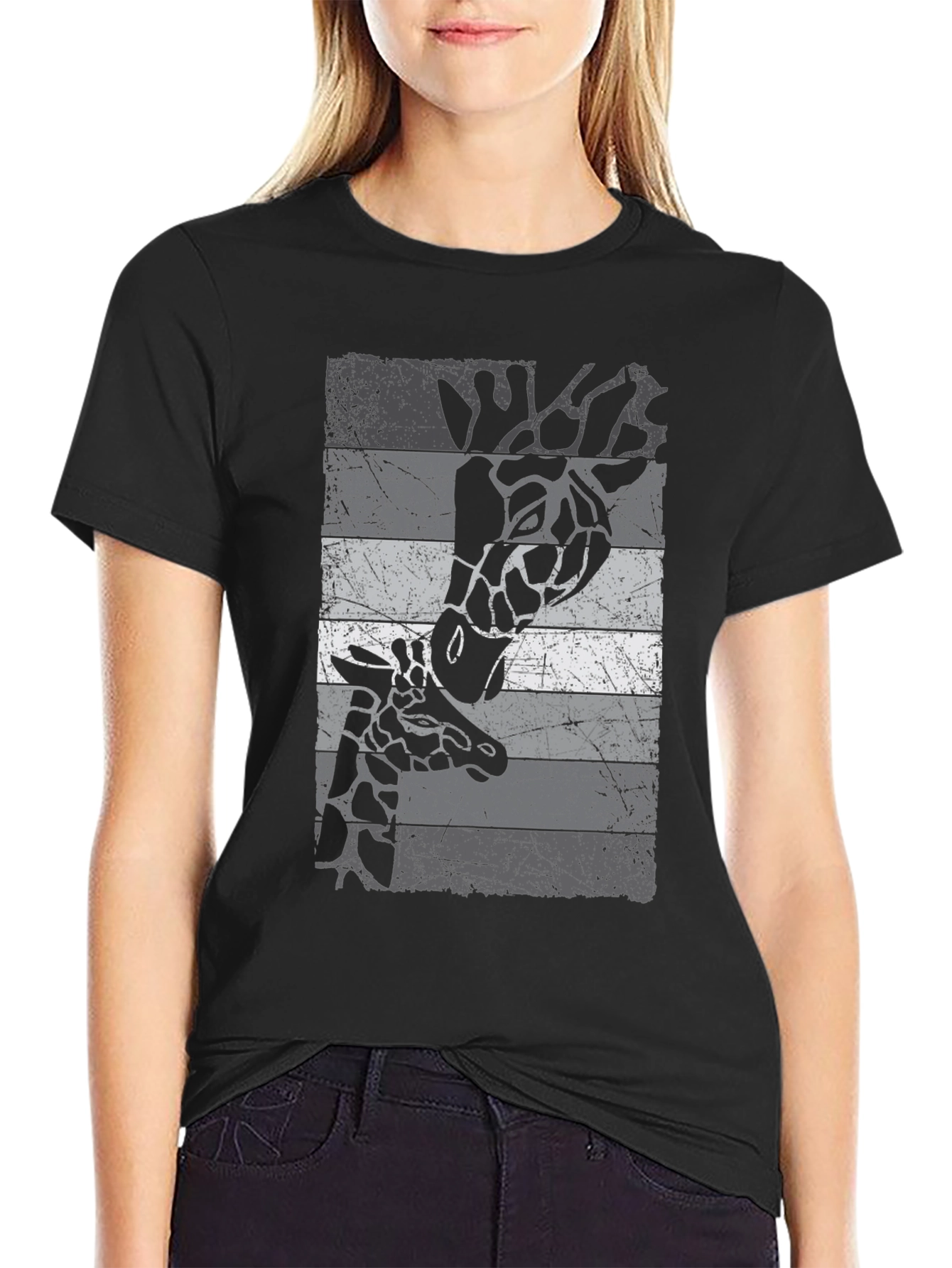 Giraffe Graphic Print Crew Neck T-Shirt