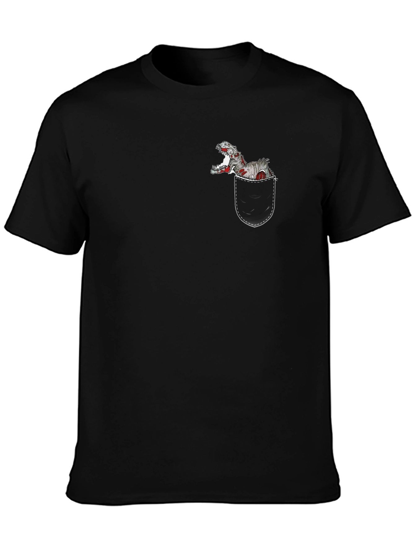 Dino Pocket T-Shirt - Black Cotton Graphic Tee