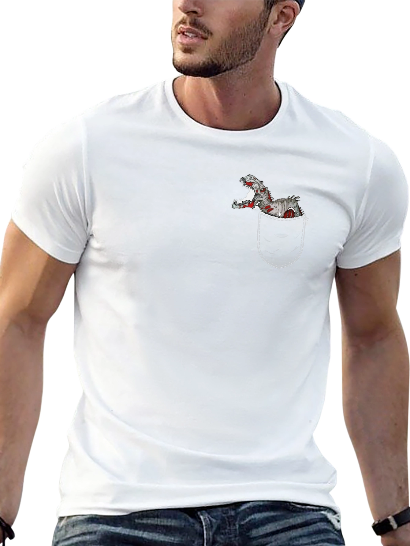 Dino Pocket T-Shirt - Black Cotton Graphic Tee