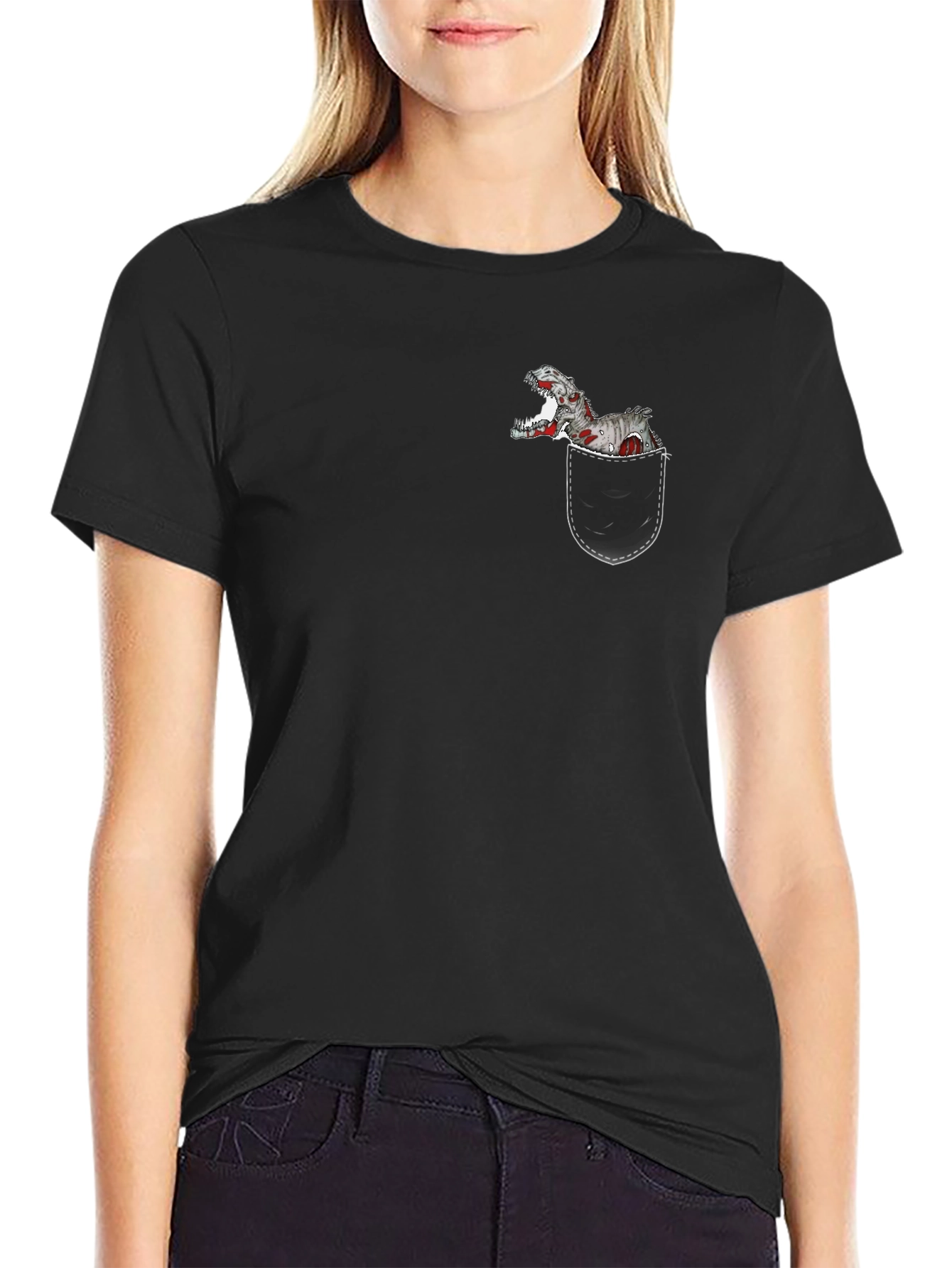 Dino Pocket T-Shirt - Black Cotton Graphic Tee