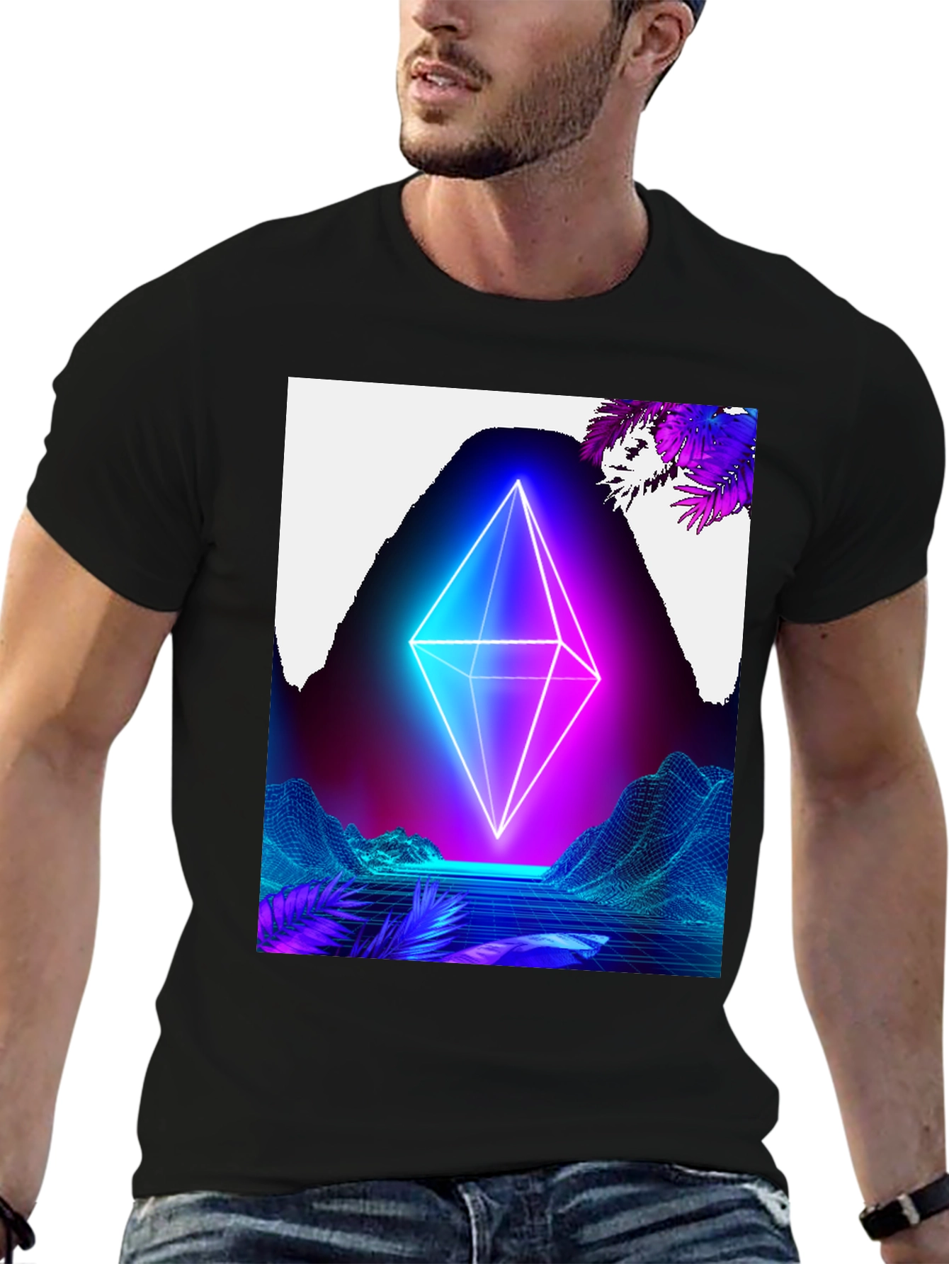 Neon Pyramid Graphic Tee - Retro Wave Vibes