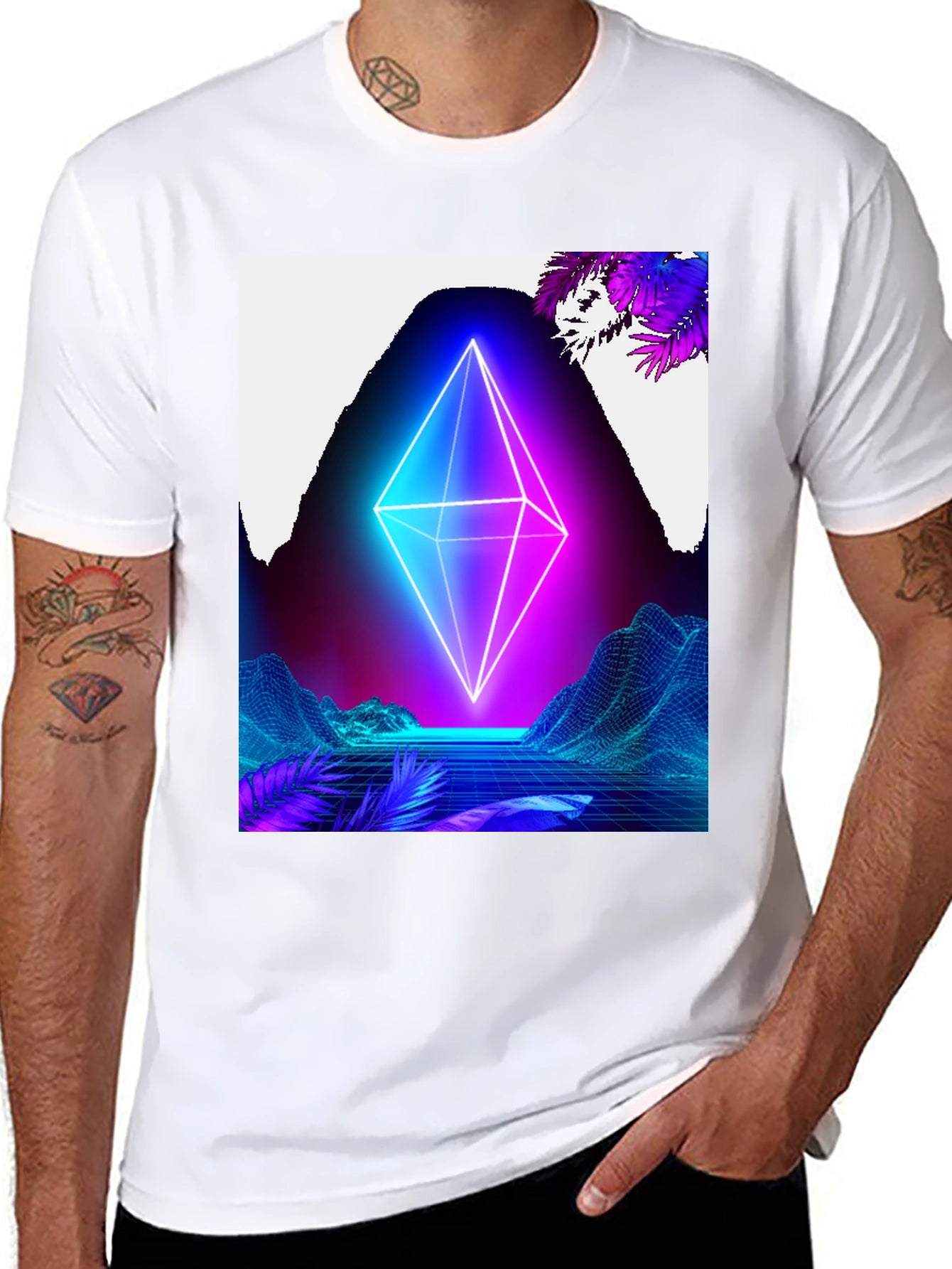 Neon Pyramid Graphic Tee - Retro Wave Vibes