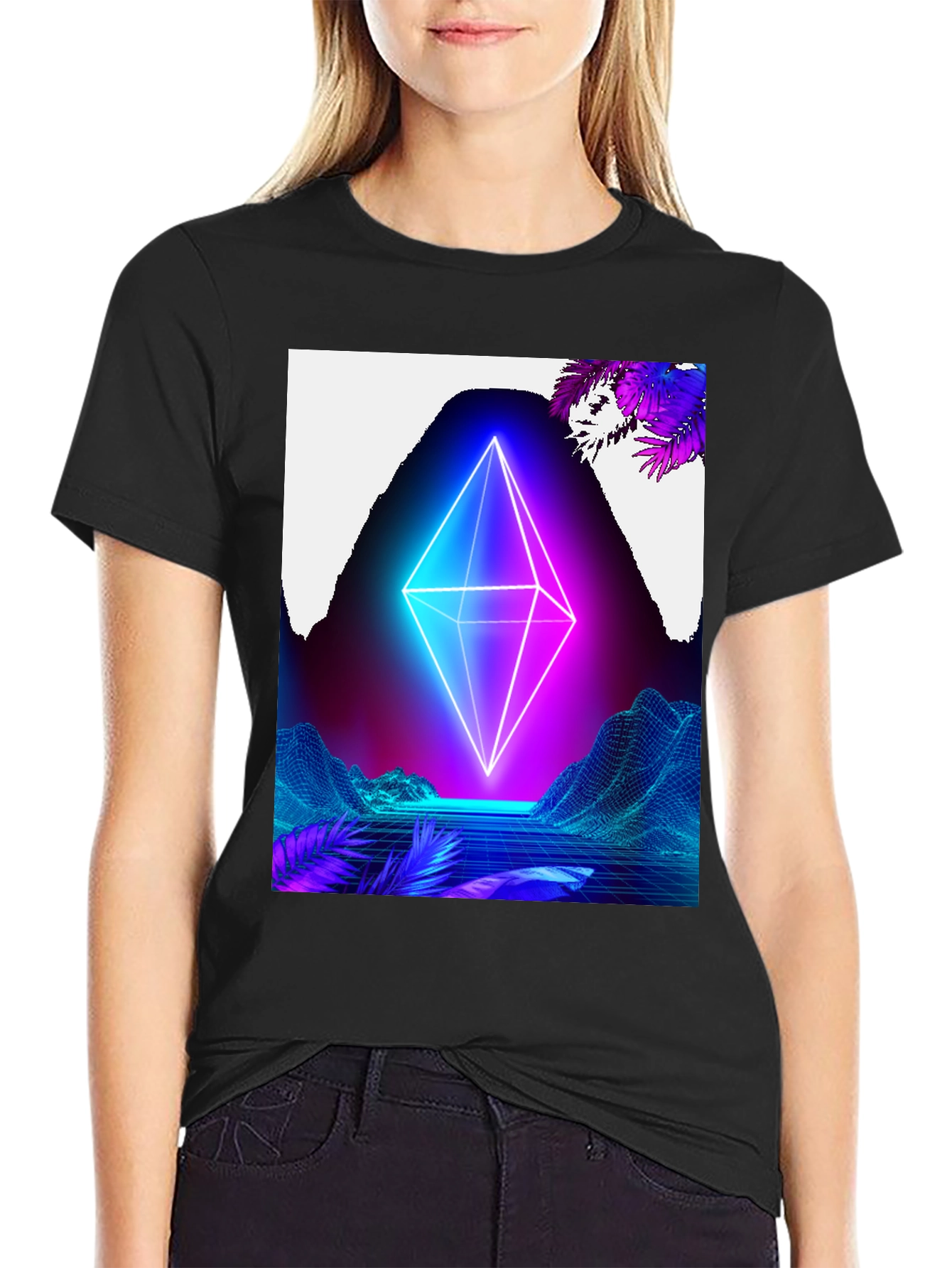 Neon Pyramid Graphic Tee - Retro Wave Vibes