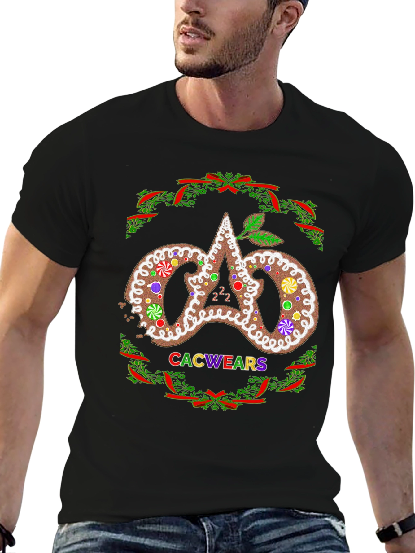 Festive Gingerbread Logo Black T-Shirt
