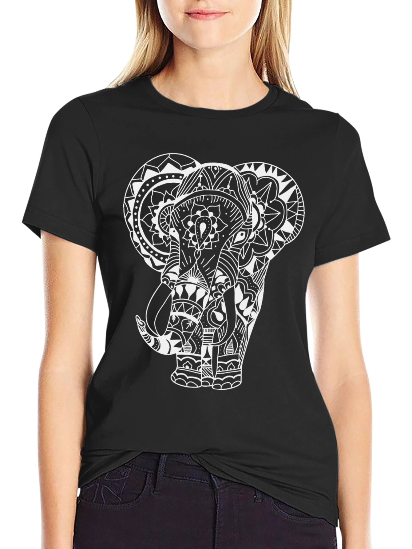 Elephant Mandala Graphic T-Shirt - Black Cotton Tee
