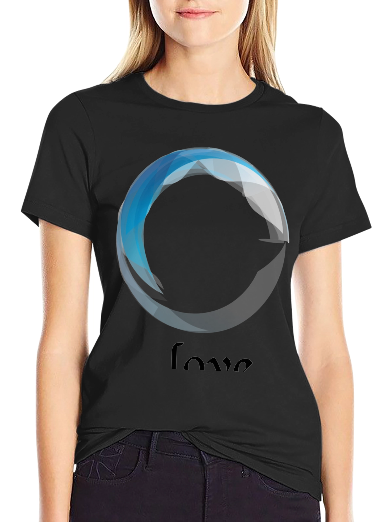 Geometric Love Graphic Black T-Shirt