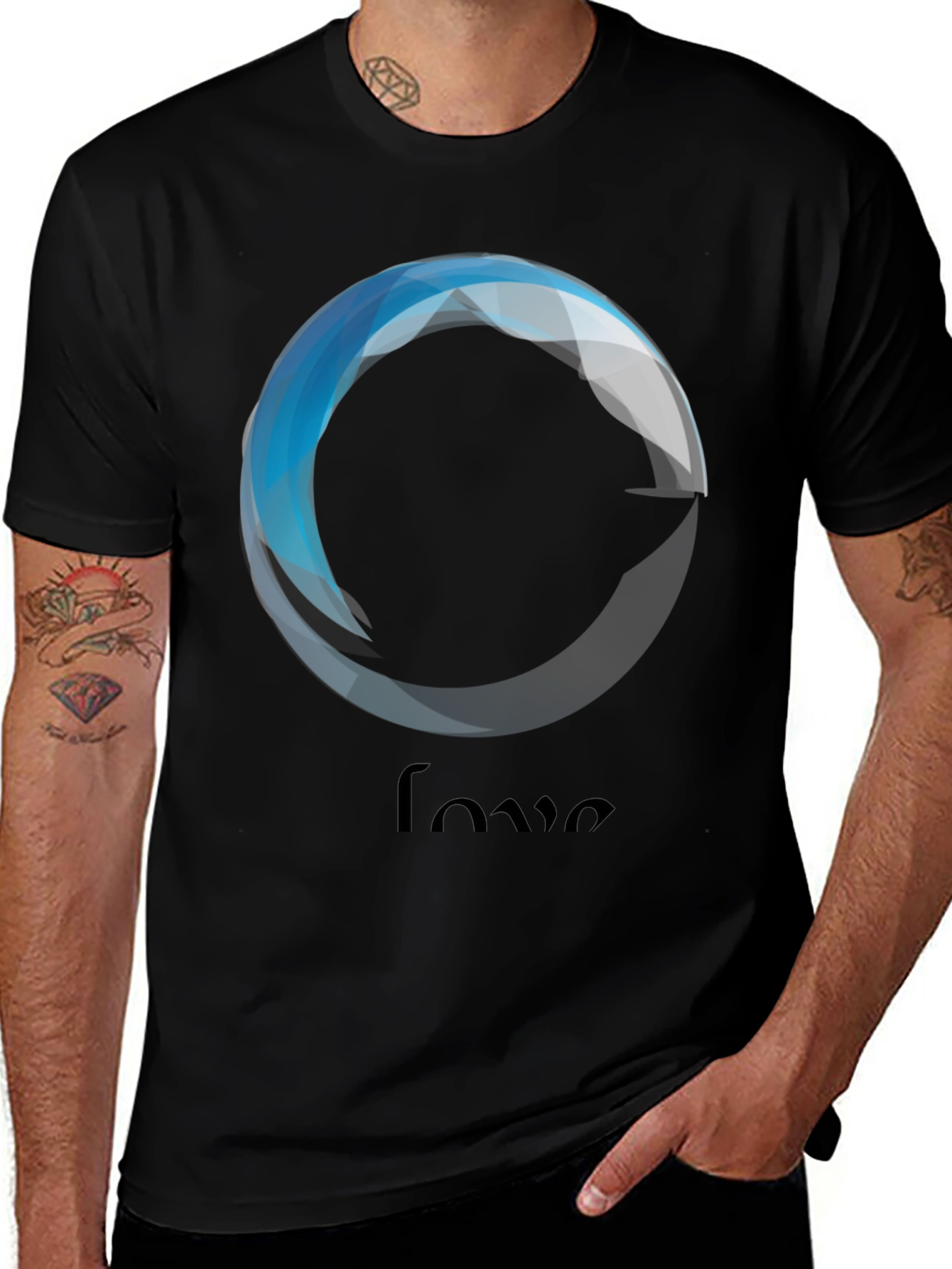Geometric Love Graphic Black T-Shirt