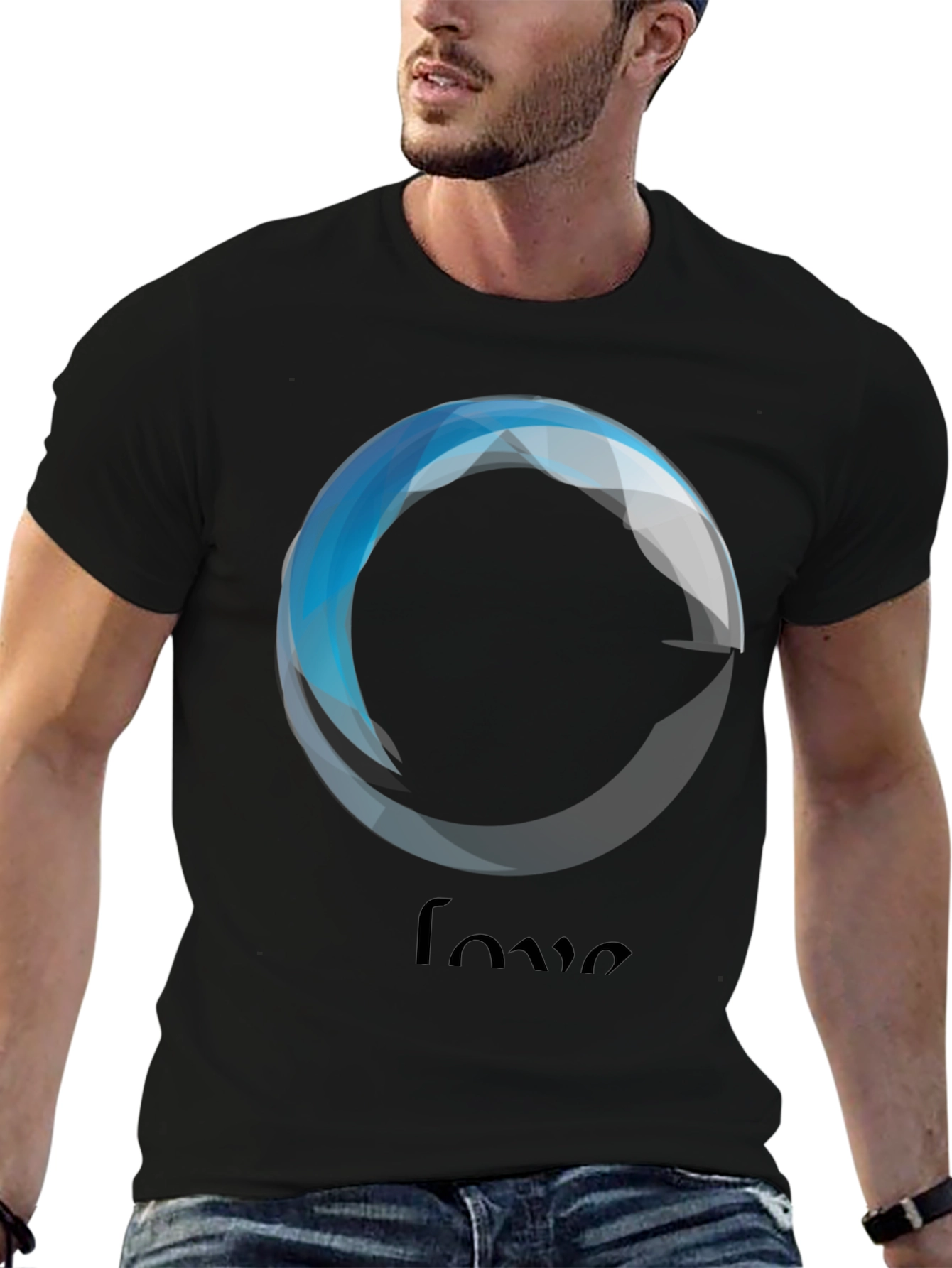 Geometric Love Graphic Black T-Shirt