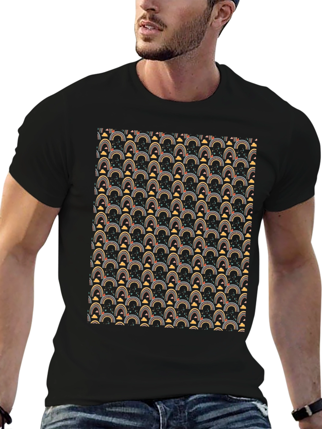 Rainbow Pattern Crew Neck T-Shirt