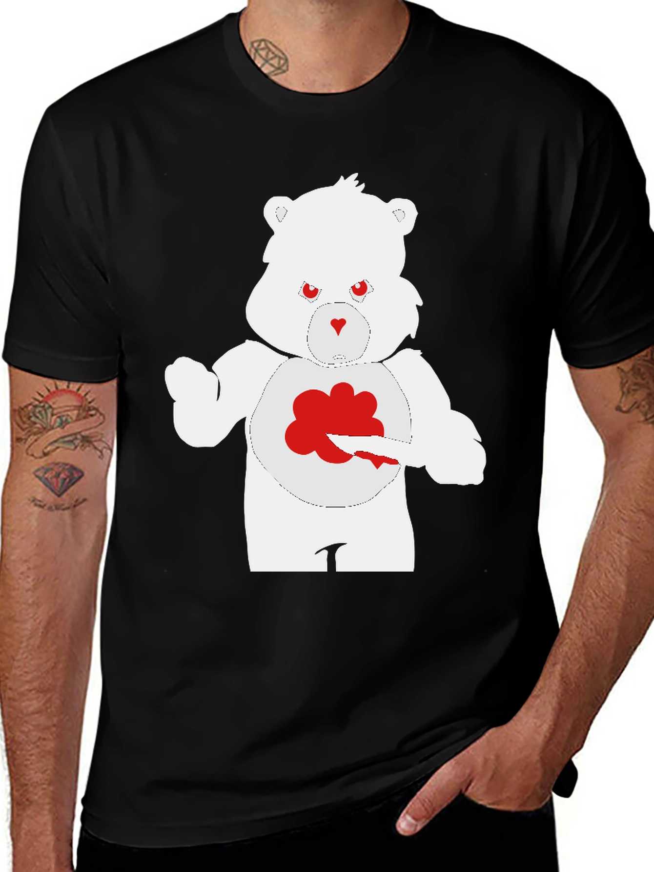 Mens Black T-Shirt - Grumpy Bear Design