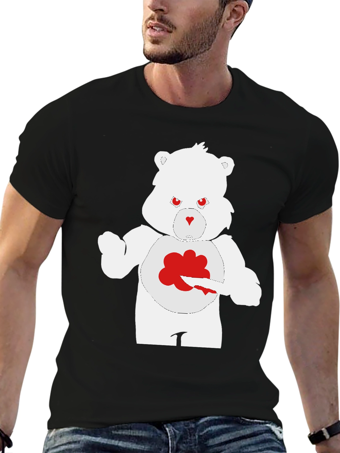 Mens Black T-Shirt - Grumpy Bear Design