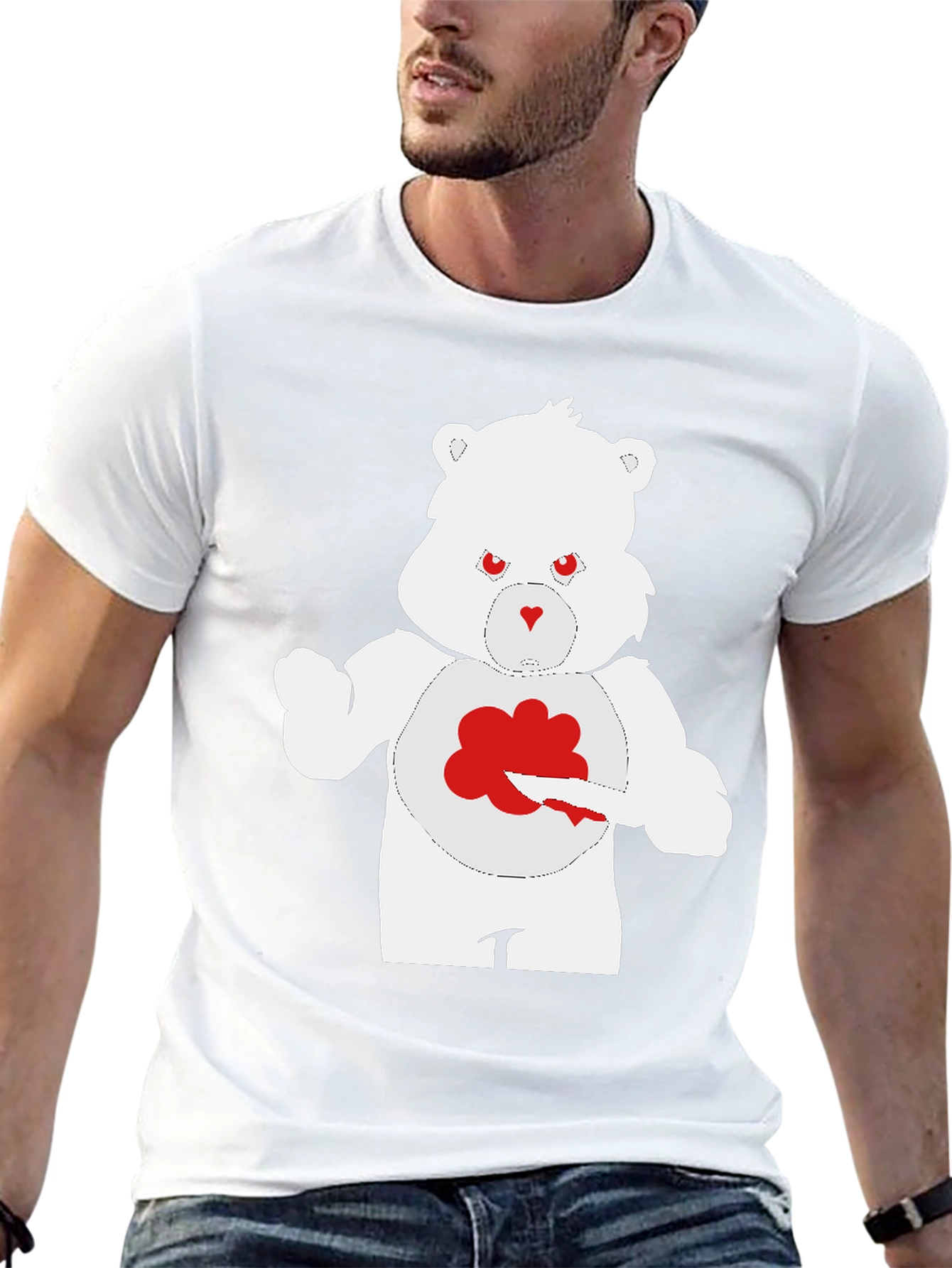 Mens Black T-Shirt - Grumpy Bear Design