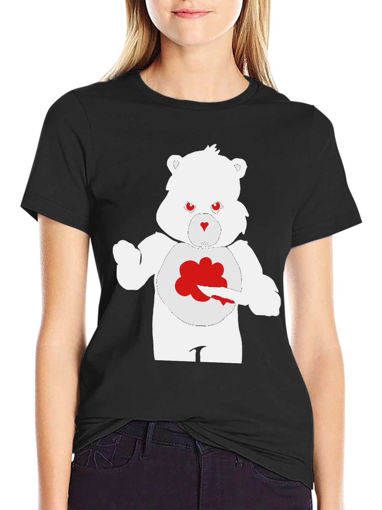 Mens Black T-Shirt - Grumpy Bear Design