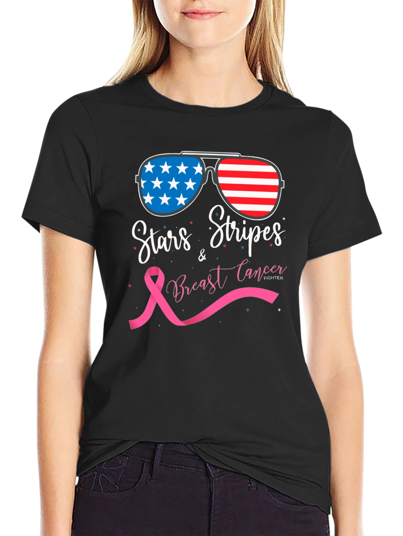 Stars & Stripes Breast Cancer Fighter T-Shirt