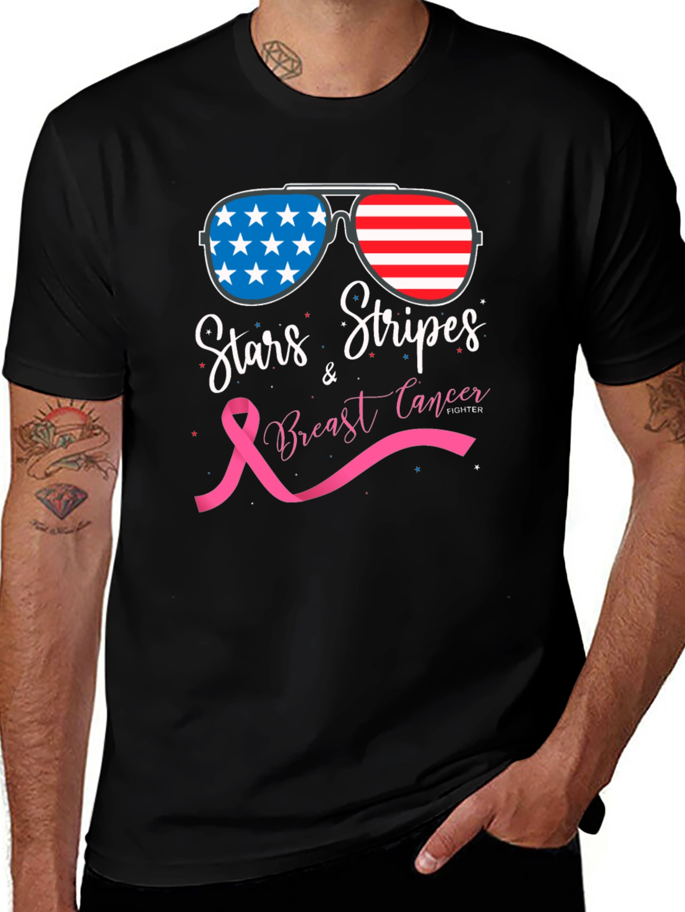 Stars & Stripes Breast Cancer Fighter T-Shirt
