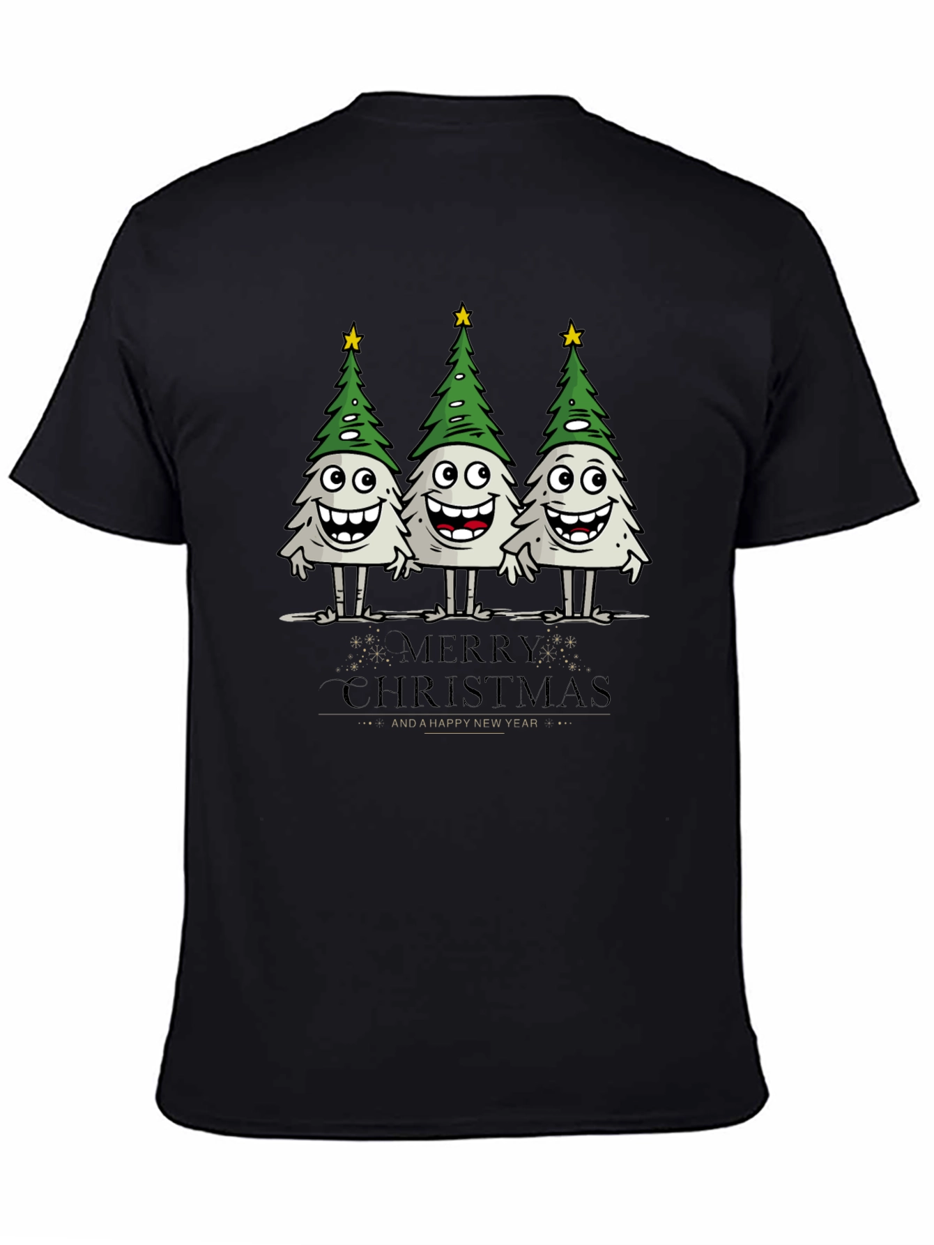 Funny Christmas Trees Graphic Black T-Shirt