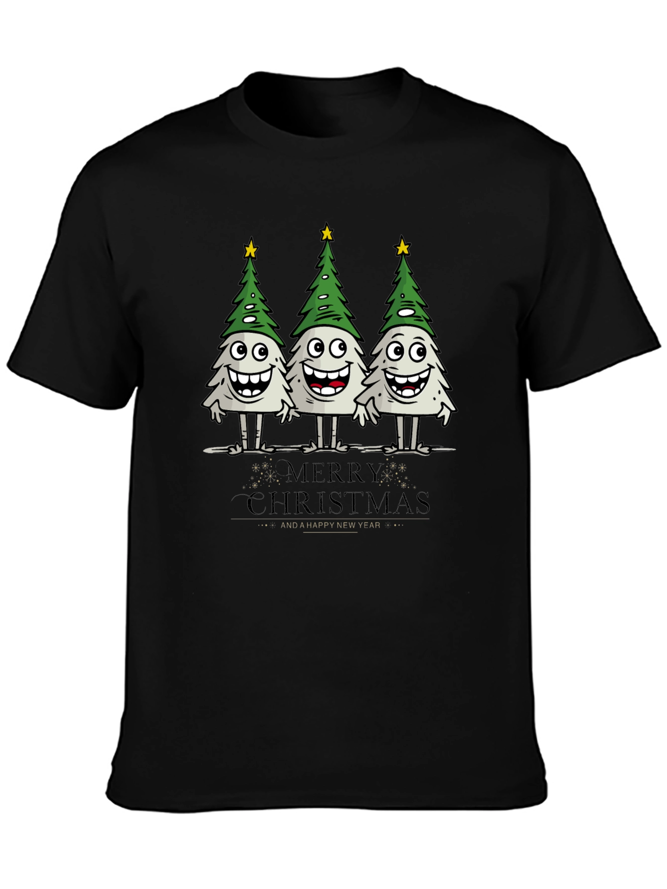 Funny Christmas Trees Graphic Black T-Shirt