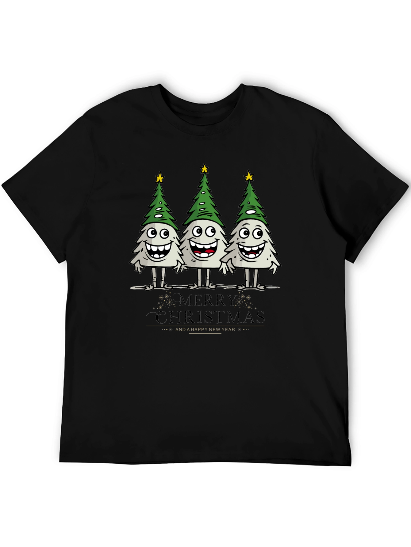 Funny Christmas Trees Graphic Black T-Shirt