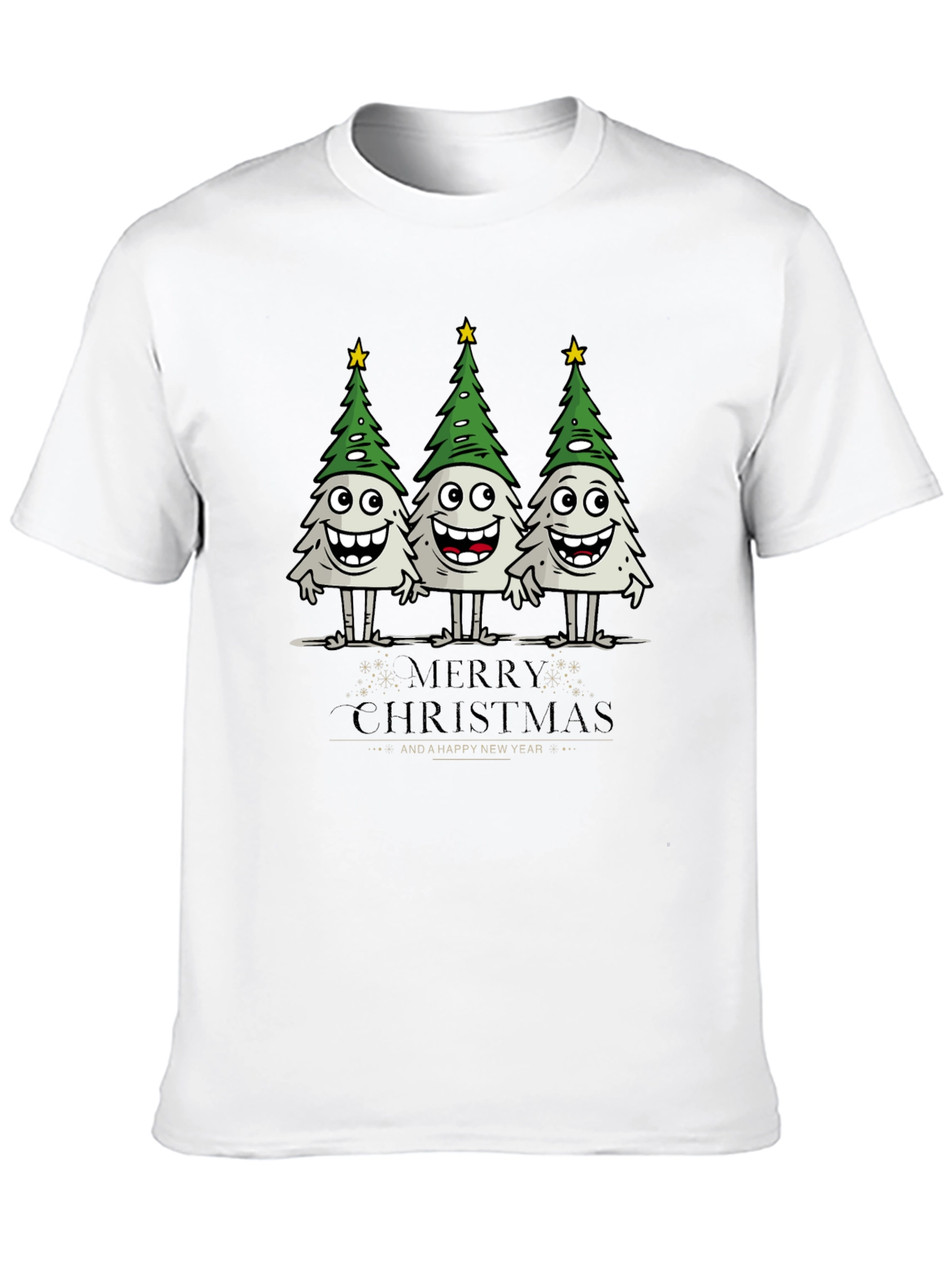 Funny Christmas Trees Graphic Black T-Shirt