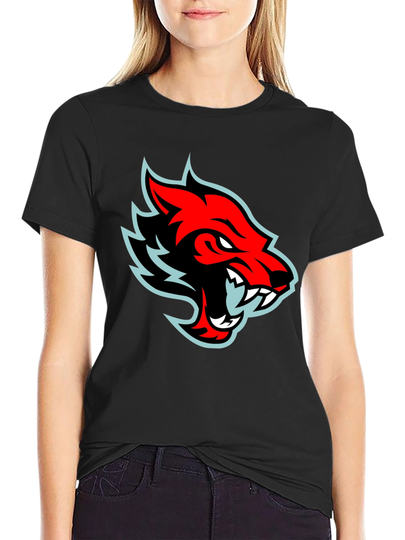 Red Wolf Graphic Tee - Cool Black T-Shirt
