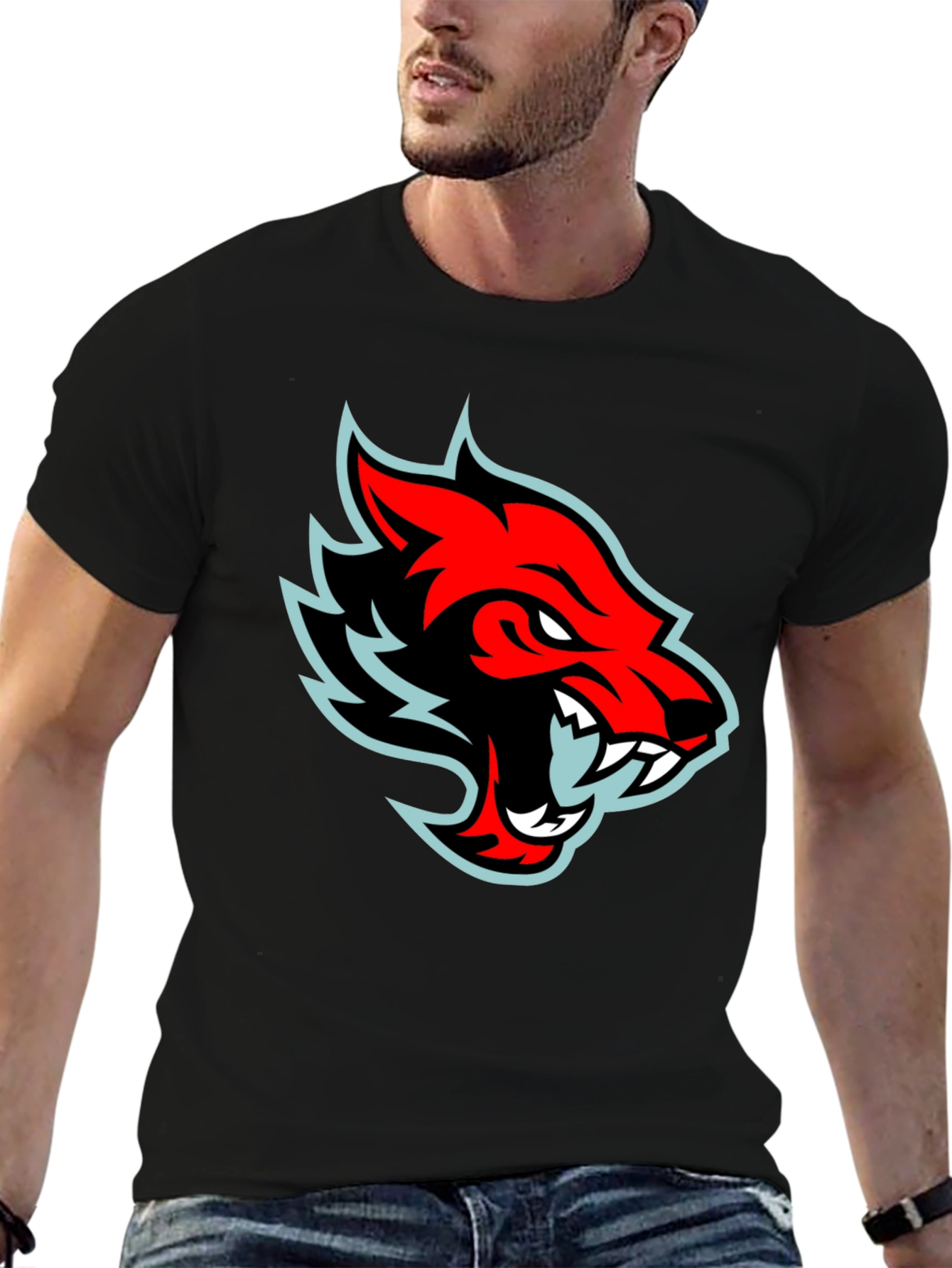 Red Wolf Graphic Tee - Cool Black T-Shirt
