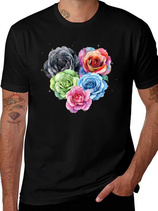Floral Heart Tee - Watercolor Rose Bouquet Graphic T-Shirt
