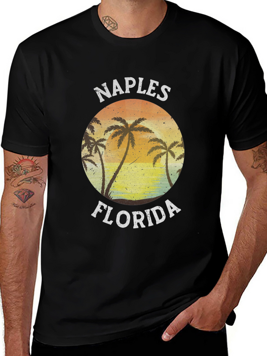 Naples Florida Graphic T-Shirt - Retro Palm Tree Design