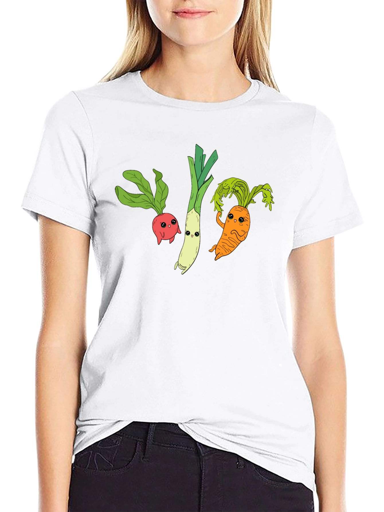 Veggie Cartoon Graphic Black T-Shirt